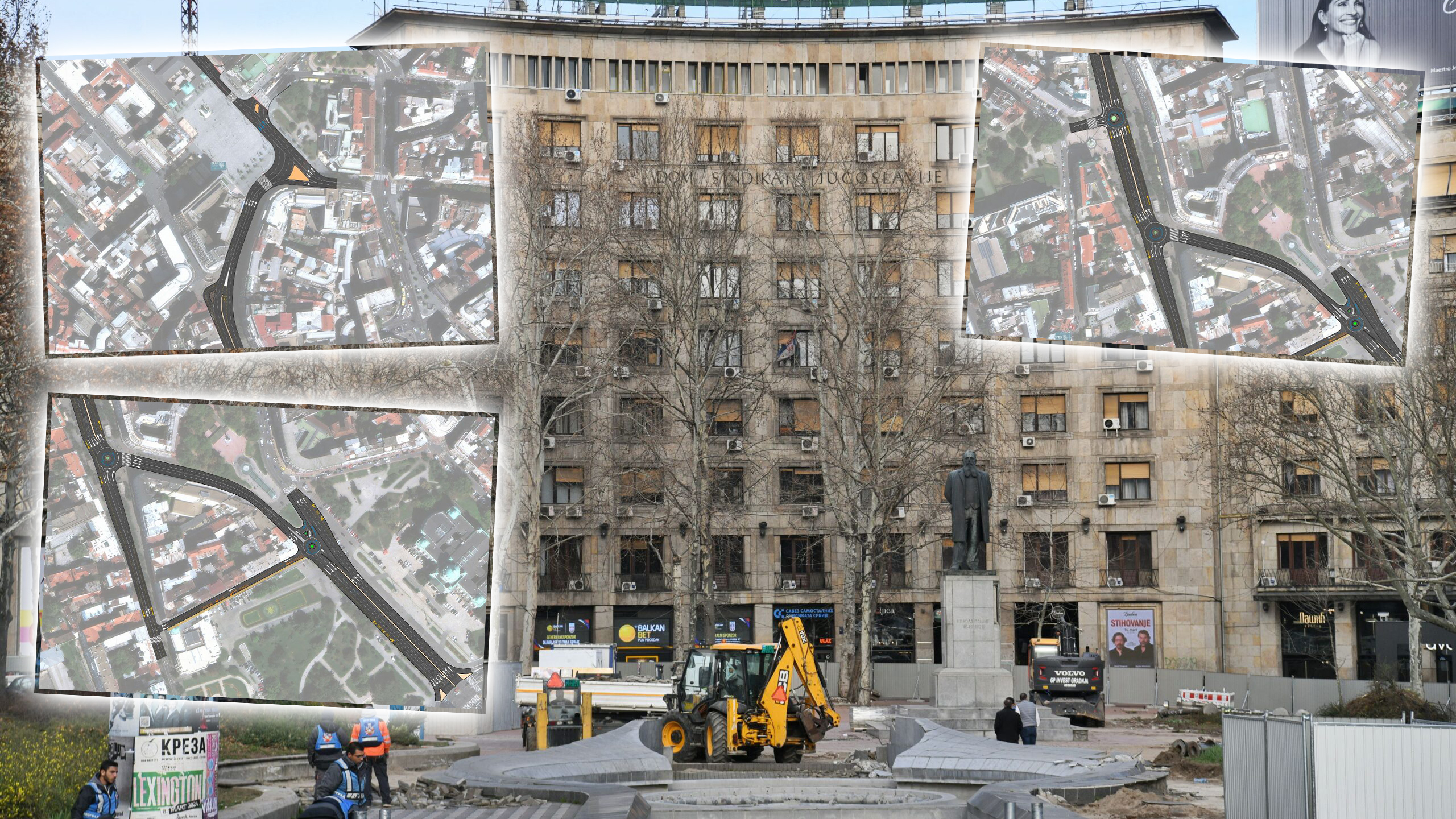 Trg Nikole Pašić, kružni tok, kombo 
Beograd 28. februar 2024. Radovi na rekonstrukciji trga Nikole Pasića Foto:Filip Krainčanić