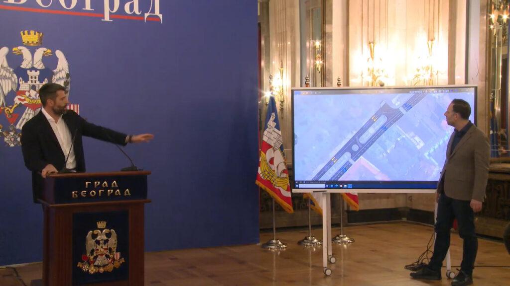 Konferencija za medije gradonačelnika Beograda Aleksandra Šapića, ulica, ulice, kružni tok, rekonstrukcija Foto: Printscreen/YouTube/Grad Beograd