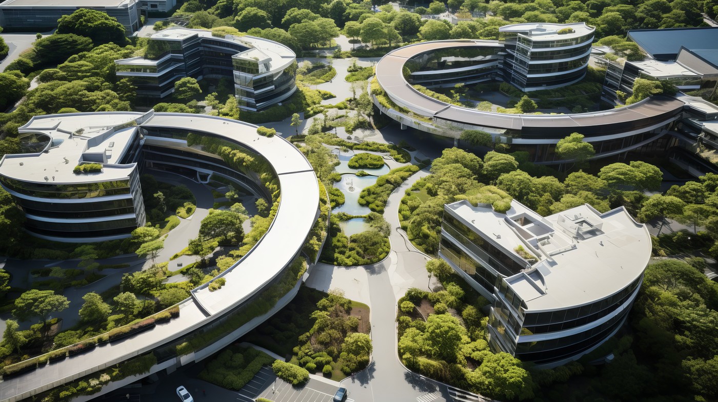 An aerial view of a corporate office complex,Image: 857693910, License: Royalty-free, Restrictions: , Model Release: no, Credit line: TIAM SEONG YEW / Panthermedia / Profimedia