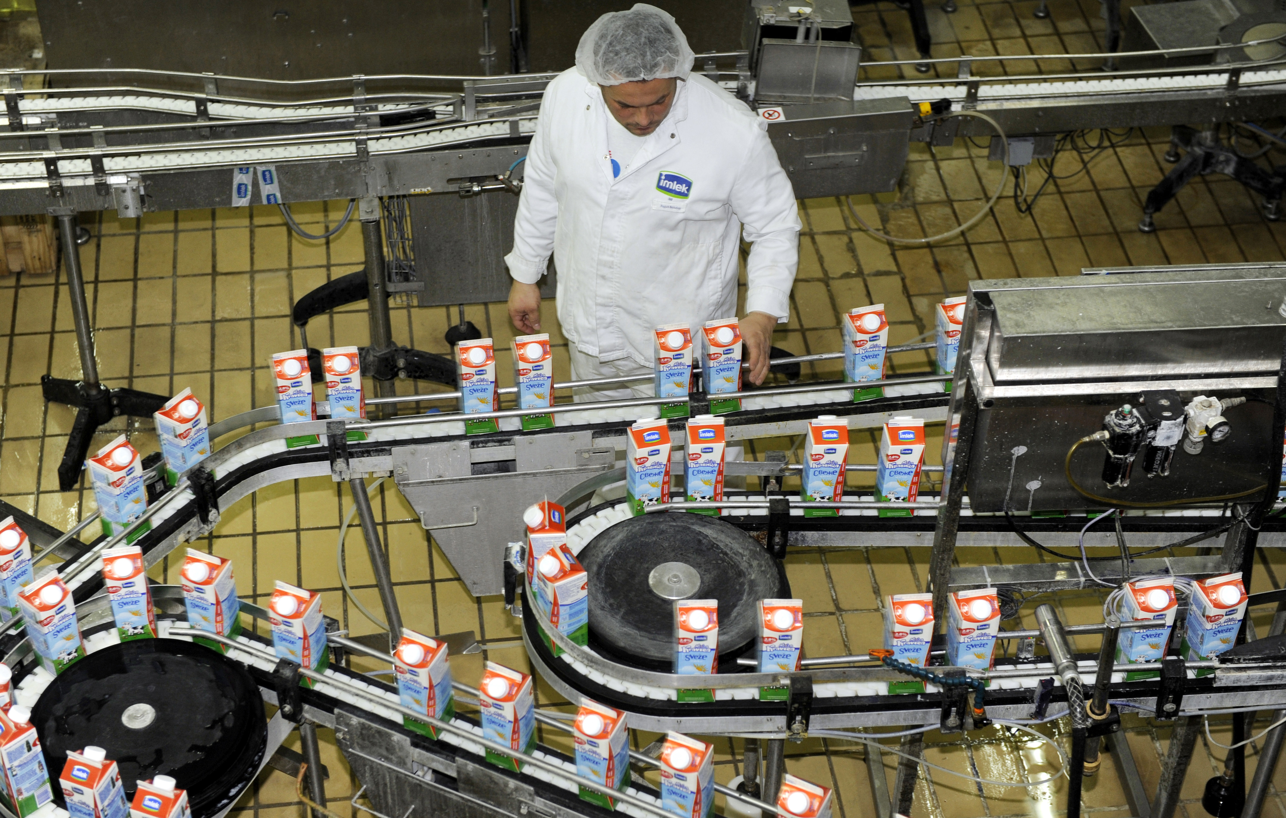 Belgrade,,Serbia,-,Circa,April,2013:,Worker,Observes,Milk,Products