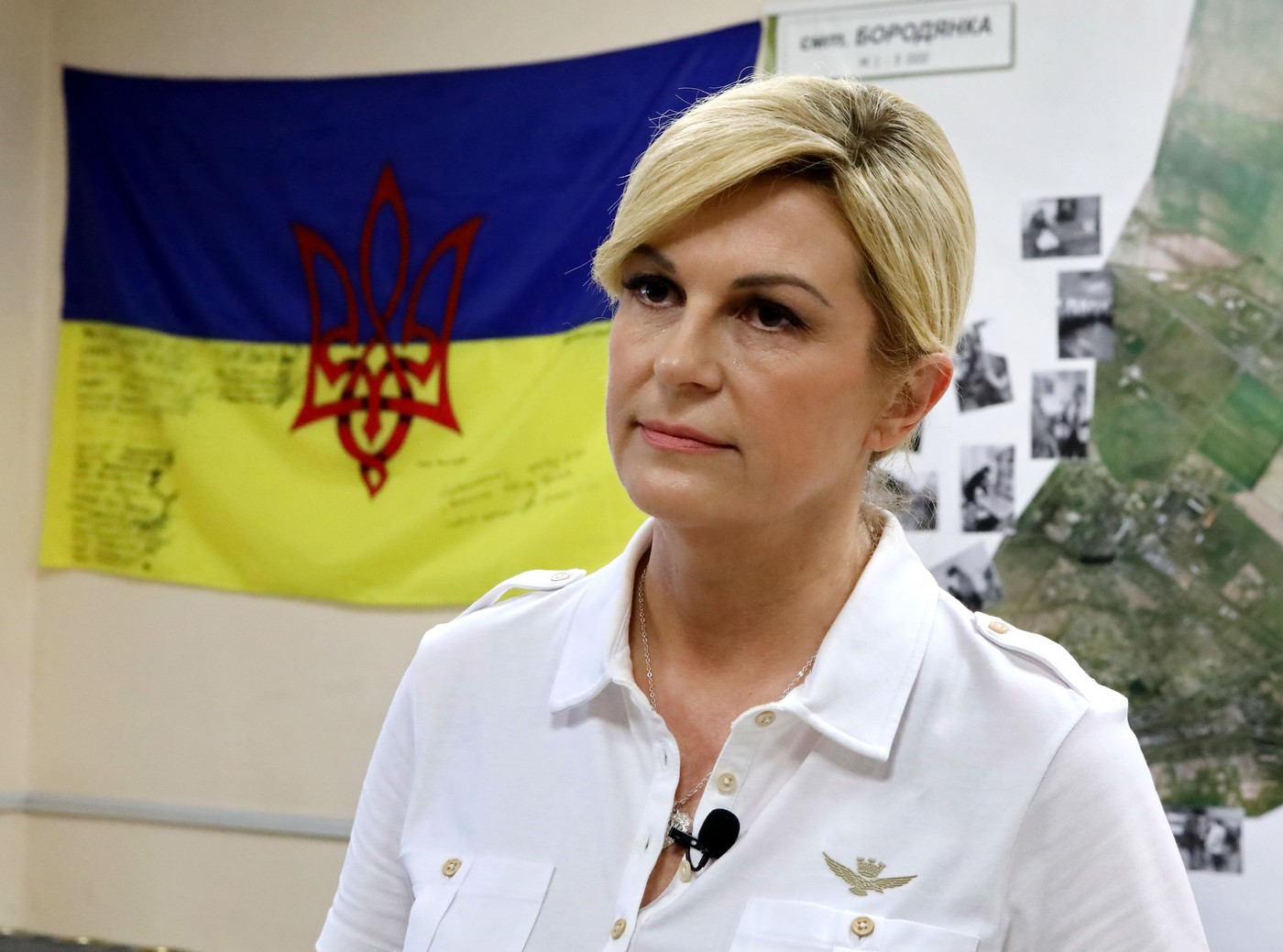 Yulia Laputina and Kolinda Grabar-Kitarovic visit Borodianka Centre, Ukraine - 02 Aug 2023