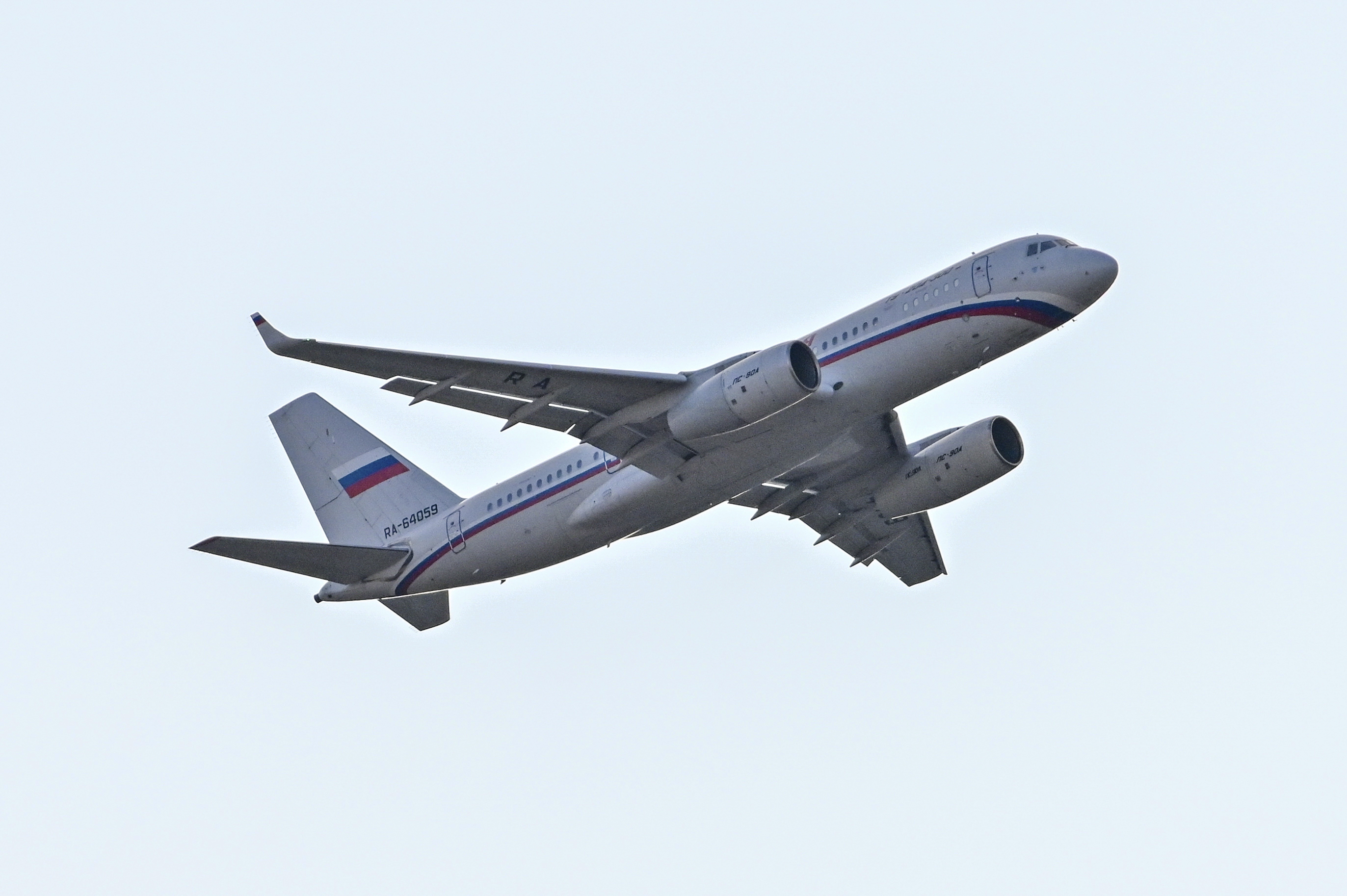 A Russian Plane, believed to be carrying released Russian prisoners, leaves the Ankara Airport, Turkey, Thursday, Aug. 1, 2024. (AP Photo)