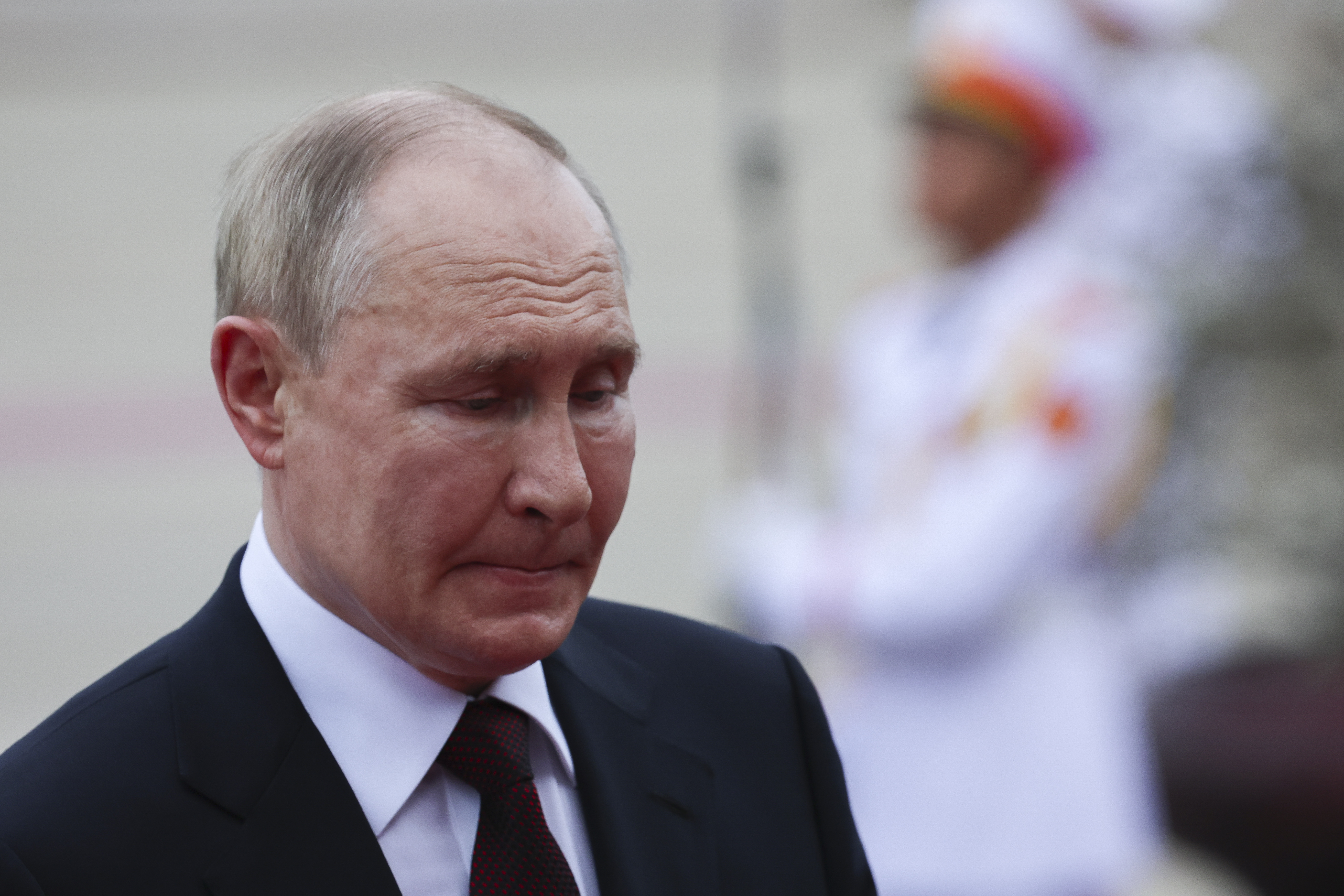 Russia's President Vladimir Putin reacts on the day he lays a wreath at the Ho Chi Minh Mausoleum during his visit to Hanoi, Vietnam, Thursday, June 20, 2024. (Athit Perawongmetha/Pool Photo via AP)