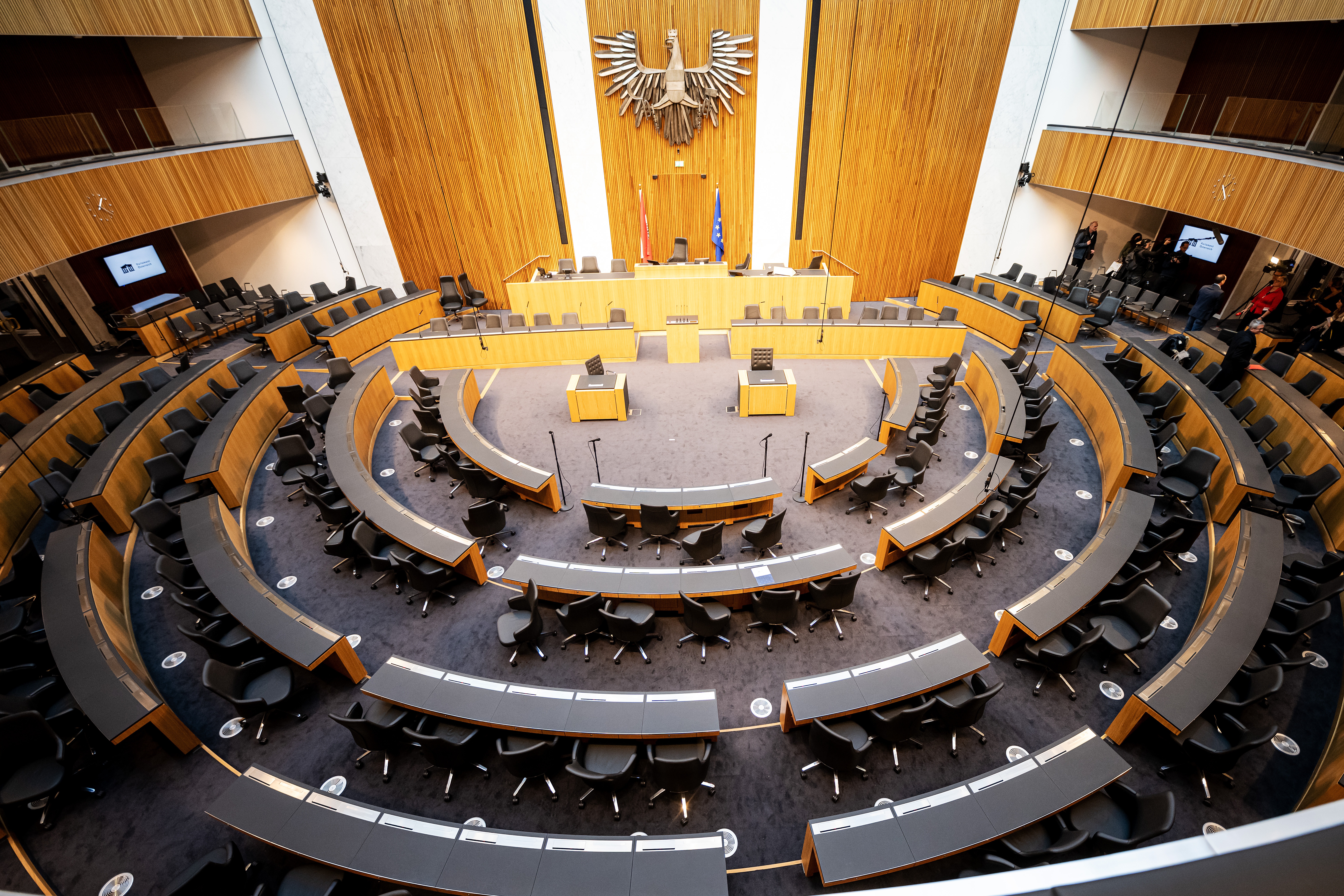 Media tour at the newly renovated historic Austrian parliament building