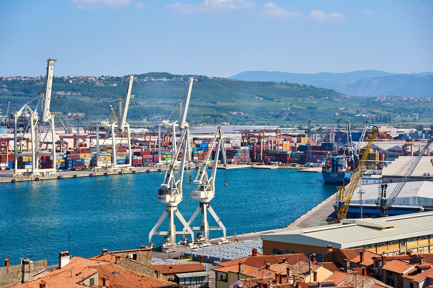 Koper, Slovenia - August 25, 2024: The port of Koper, Slovenia, is an important transshipment point for container traffi