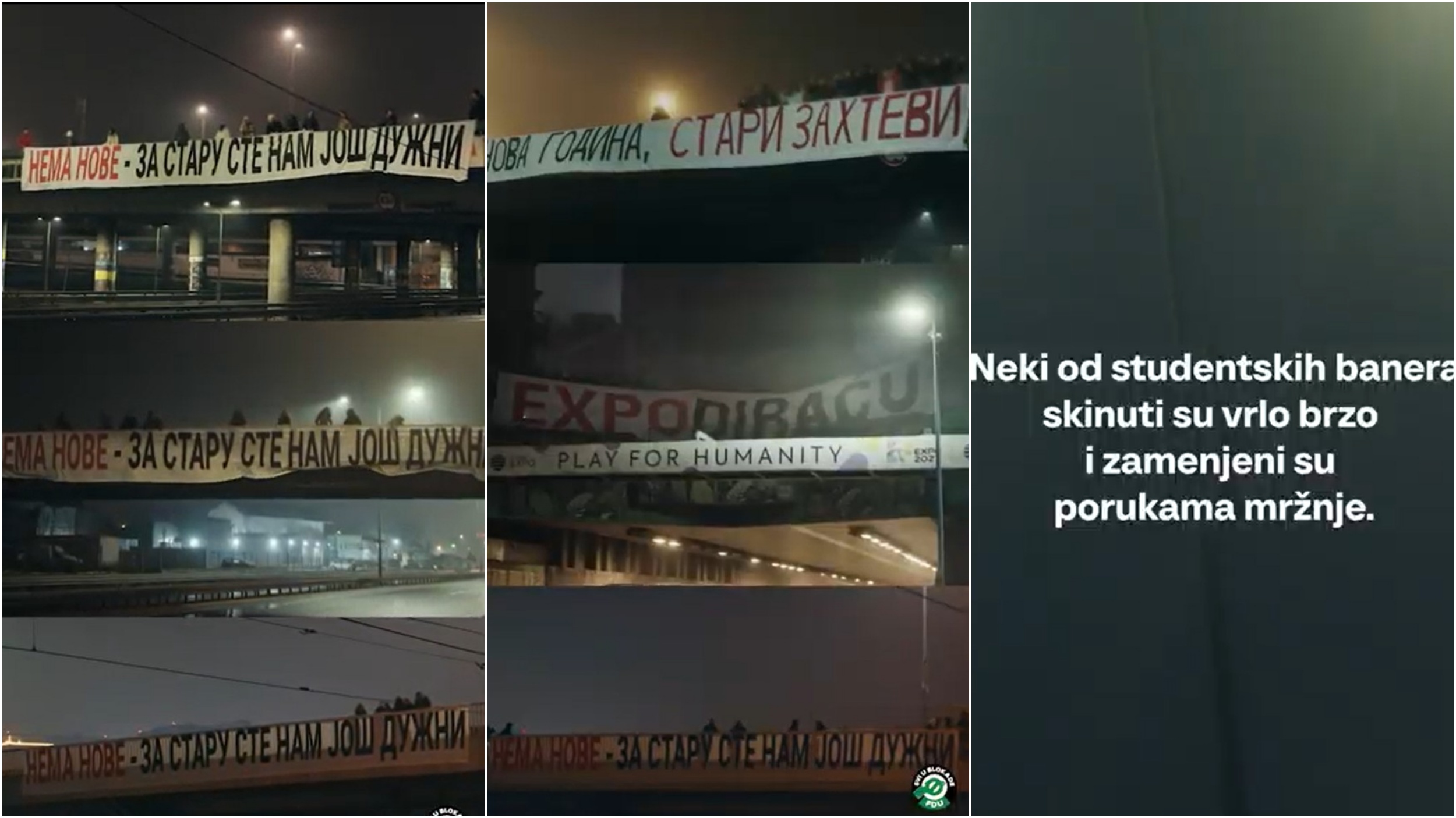 video materijal u produkciji studenata FDU povodom spuštanja banera na nadvožnjaku, uoči Nove godine