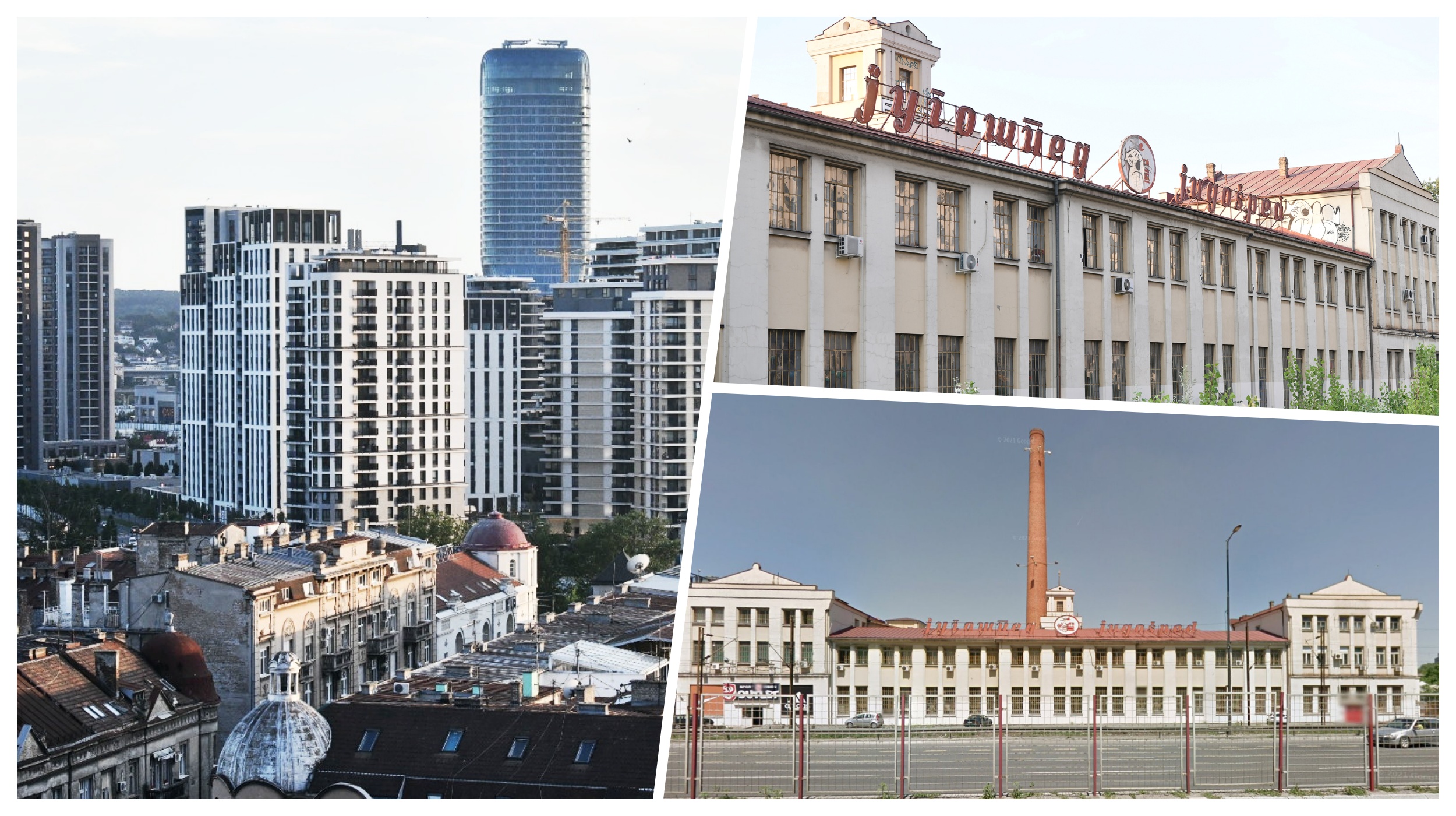 slika Beograd na vodi i zgrada Jugošped, stara fabrika hartije Milan Vape kombo