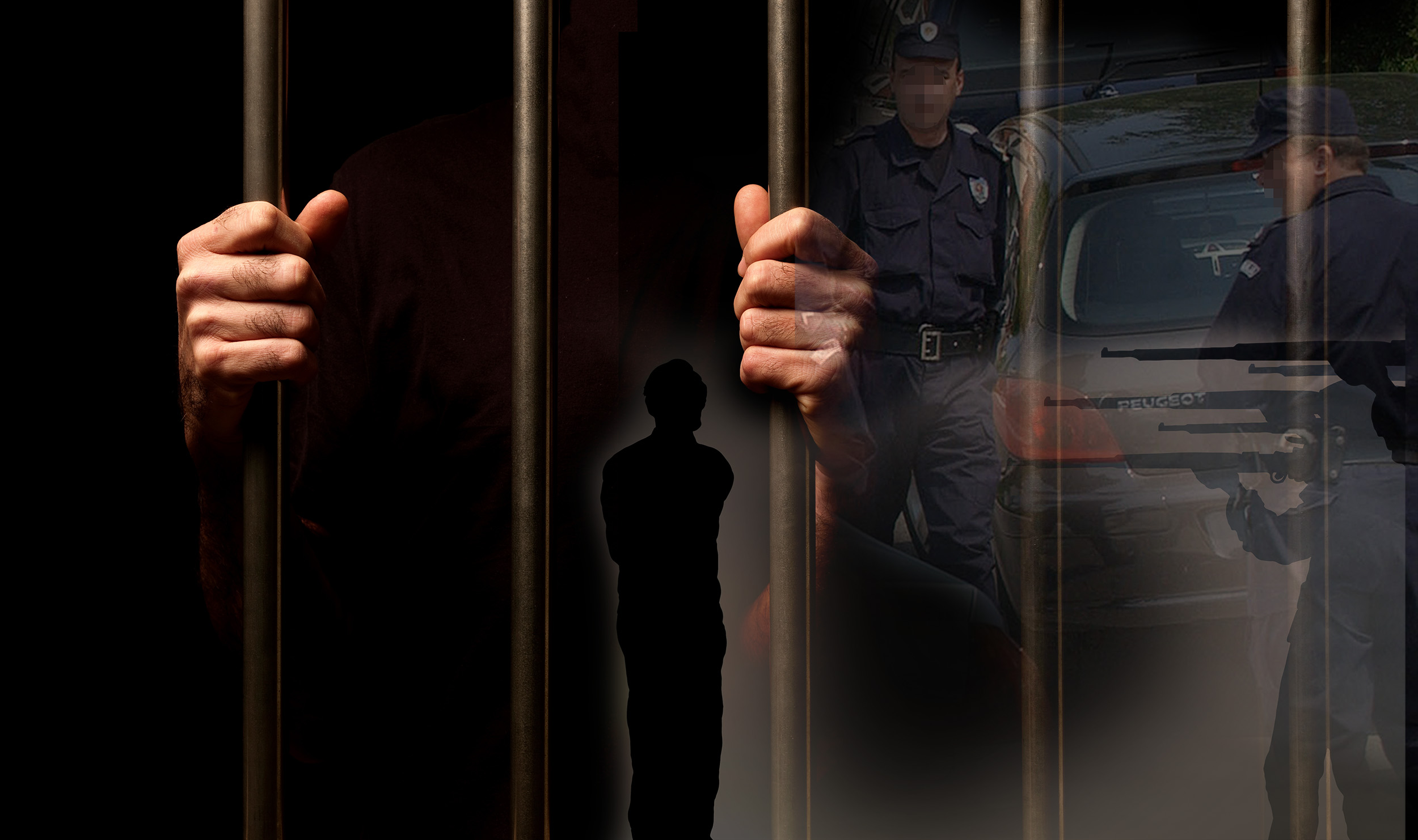 Hands,Of,A,Prisoner,Behind,Prison,Bars,On,Black,Background