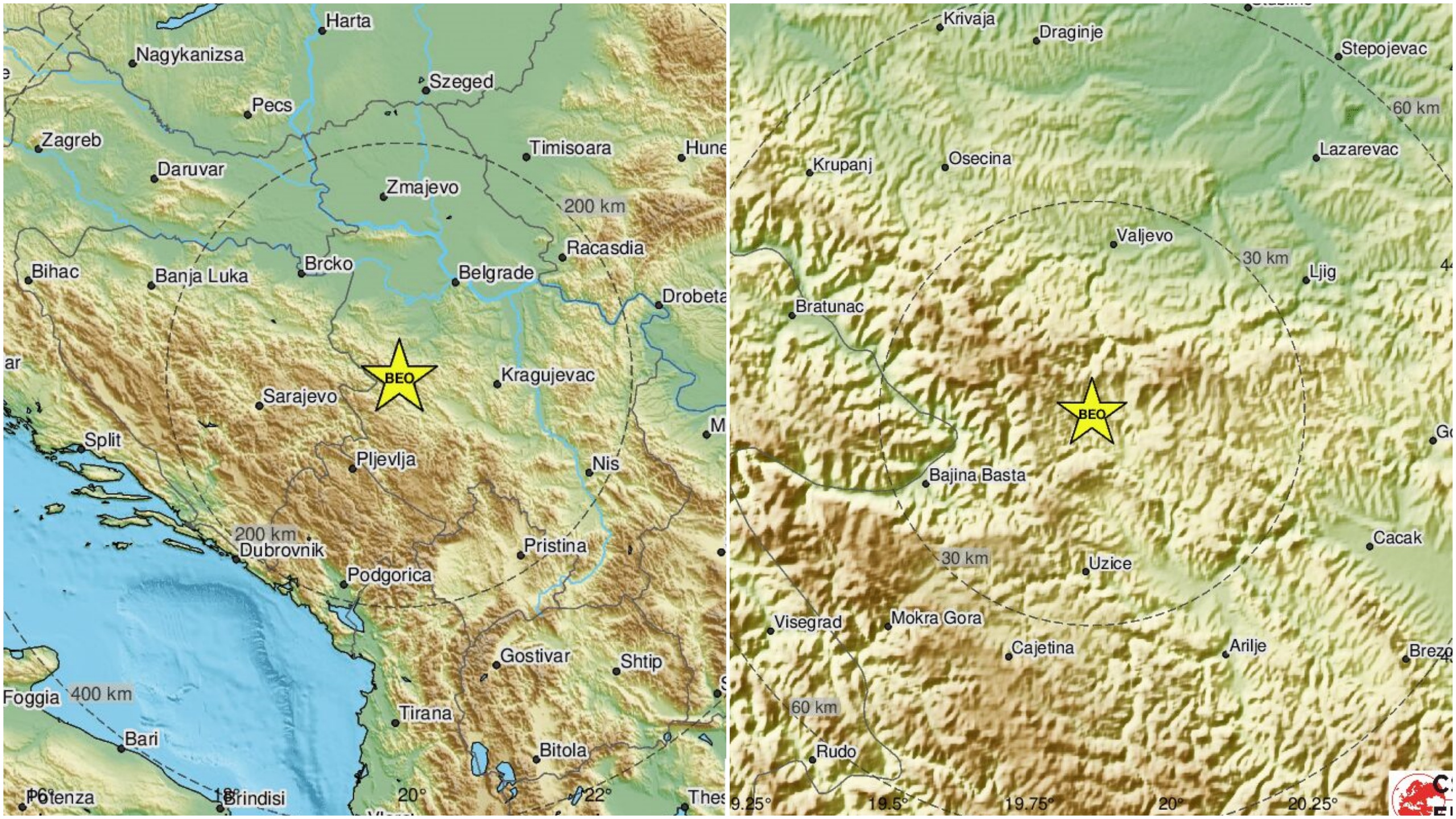 Zemljotres, Srbija, Užice, kombo Foto: emsc-csem.org