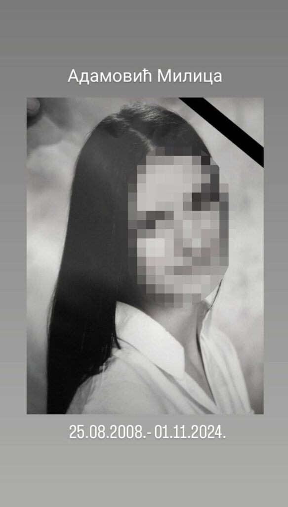 Milica Adamović
Poljoprivredna škola sa domom učenika u Futogu oprostila se na mrežama od svoje učenice Milice Adamović koja je stradala u nesreći kod Železničke stanice u Novom Sadu.