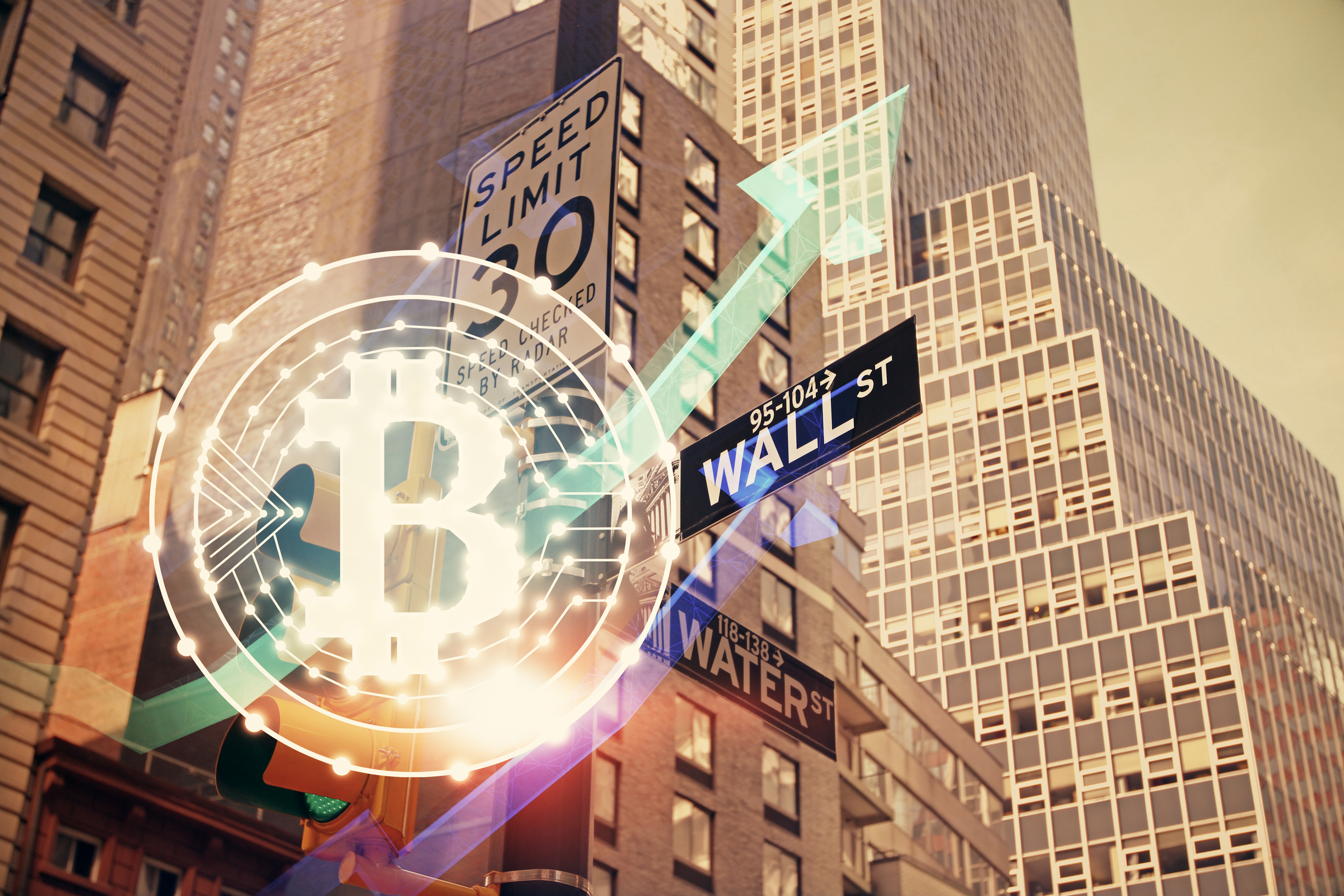 Double,Exposure,Of,Crypto,Currency,Theme,Hologram,Drawing,And,City