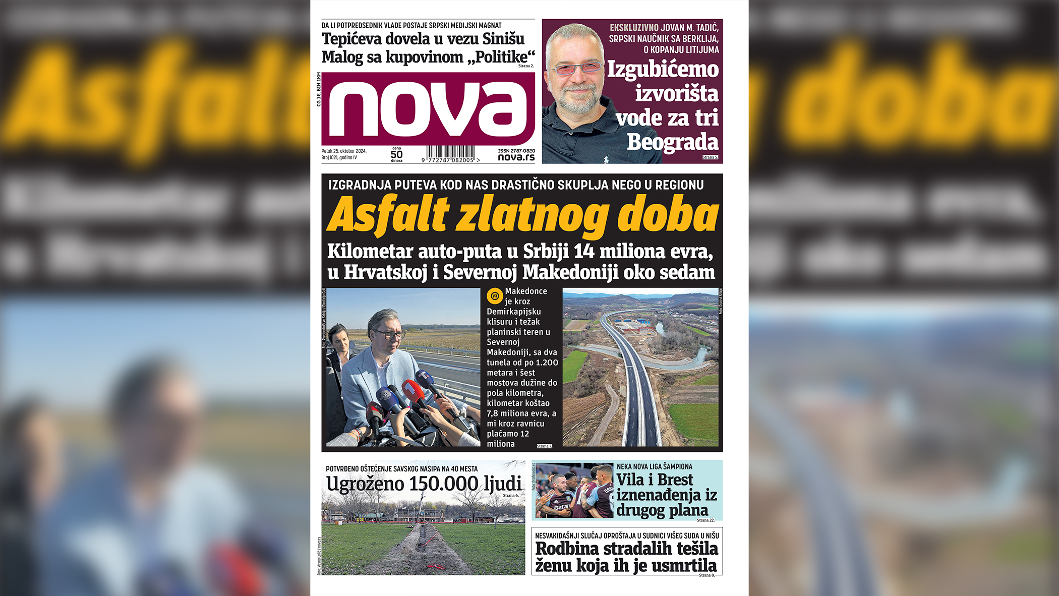 Naslovna strana dnevnih novina Nova za petak 25. oktobar 2024. godine