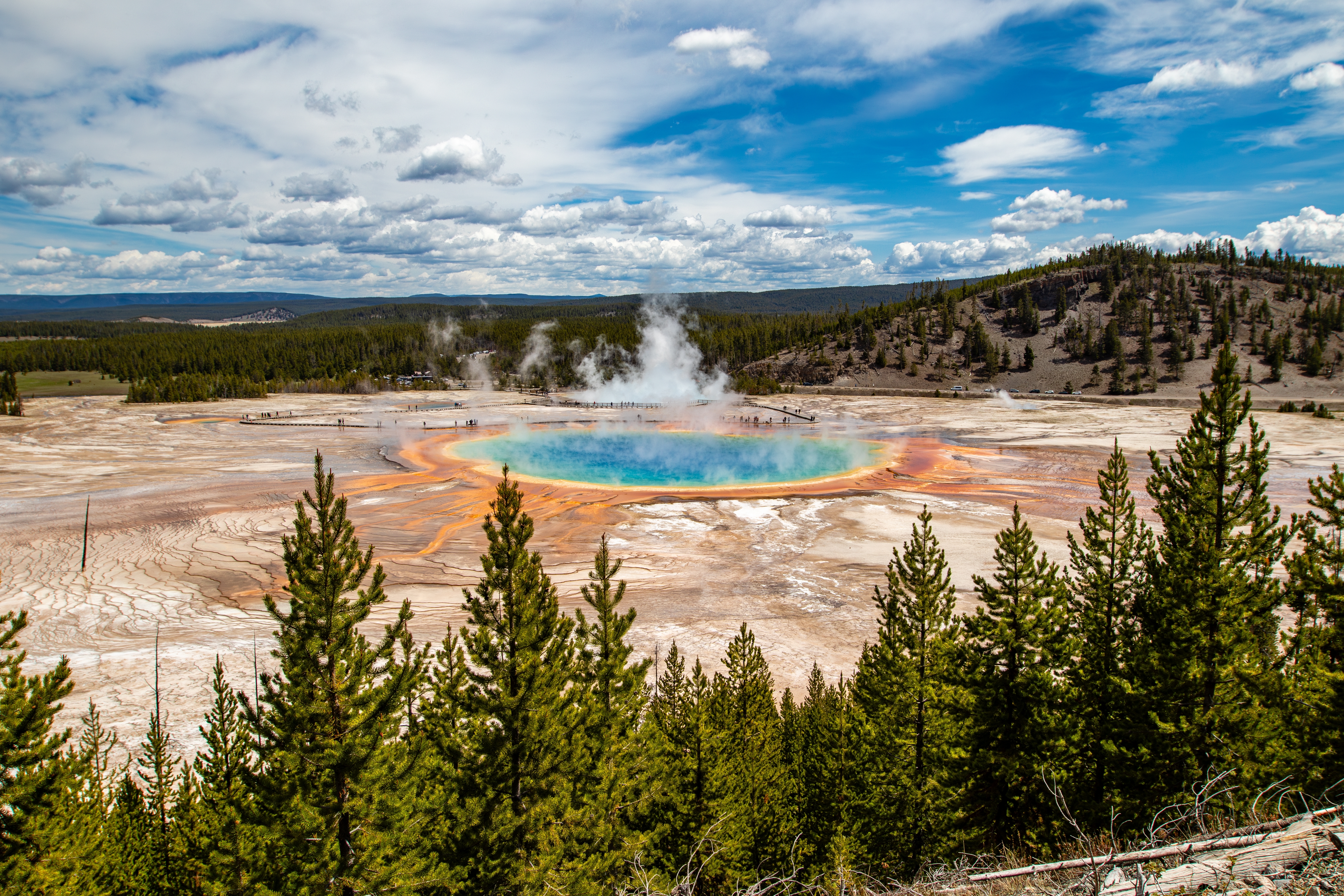 Grand Prismatic Spring in Yellowstone National Park, Wyoming USA from the view of Fairy Falls Trail