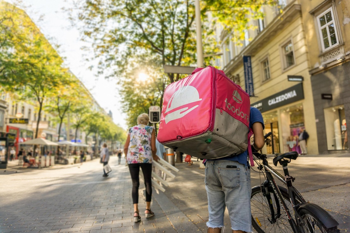 Vienna Austria September.17 2018, Foodora is a Berlin-based online food delivery company with international presence in 9 Countries, cyclist carrying