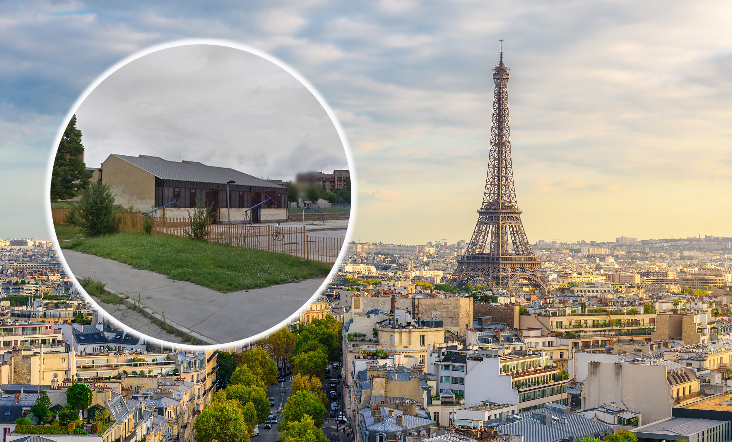 Aerial,View,Of,Paris,With,Eiffel,Tower,And,Champs,Elysees