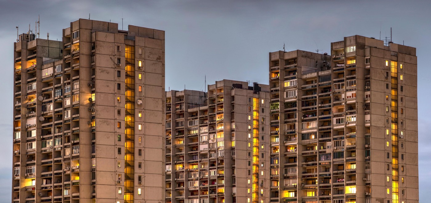 Belgrade, Serbia - Social Realism style concrete residential buildings from the Yugoslavian Communist era