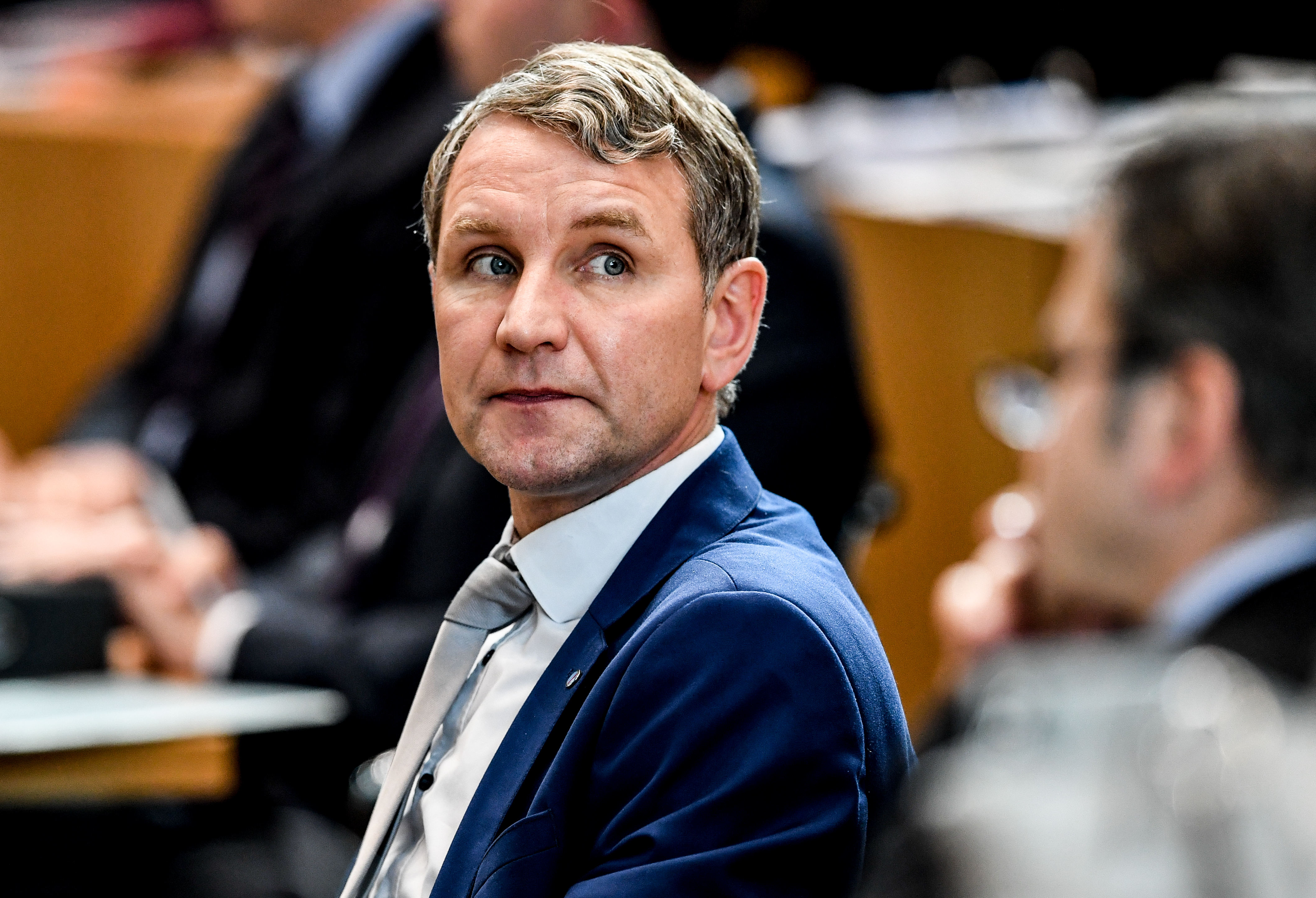 epa08269537 Candidate Alternative for Germany (AfD) for the state elections, Bjoern Hoecke during the election of a new state prime minister of Thuringia  in state parliament of Thuringia, Erfurt, Germany 04 March 2020.  EPA-EFE/FILIP SINGER