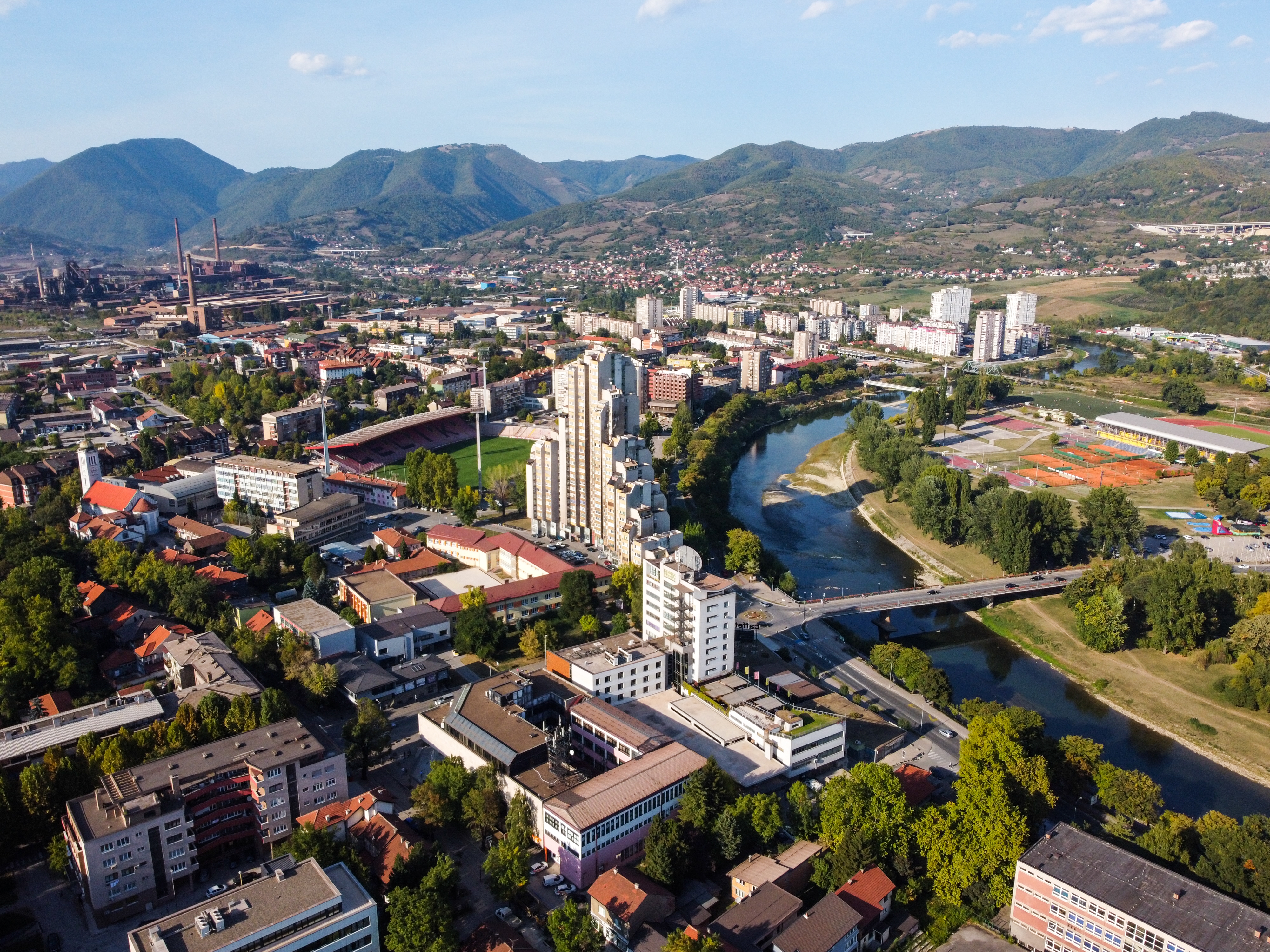 Aerial,Drone,View,Of,Zenica,,Bosnia,And,Herzegovina.,Buildings,,Streets,
