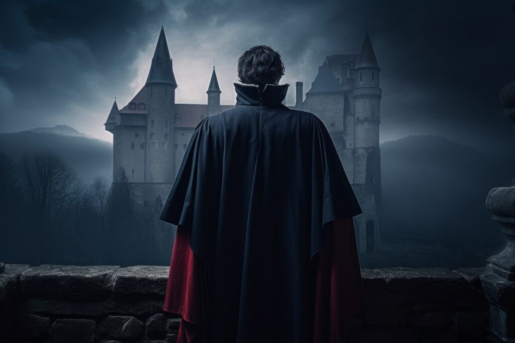 Back view man castle. Nature photo summer. Generate Ai,Image: 833631177, License: Royalty-free, Restrictions: , Model Release: no, Credit line: Ivan Ryabokon / Panthermedia / Profimedia