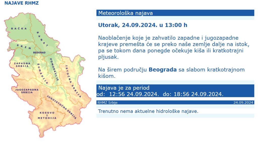 Vremenska prognoza, vreme, grafika, grafikon, upozorenja i najave Foto: RHMZ