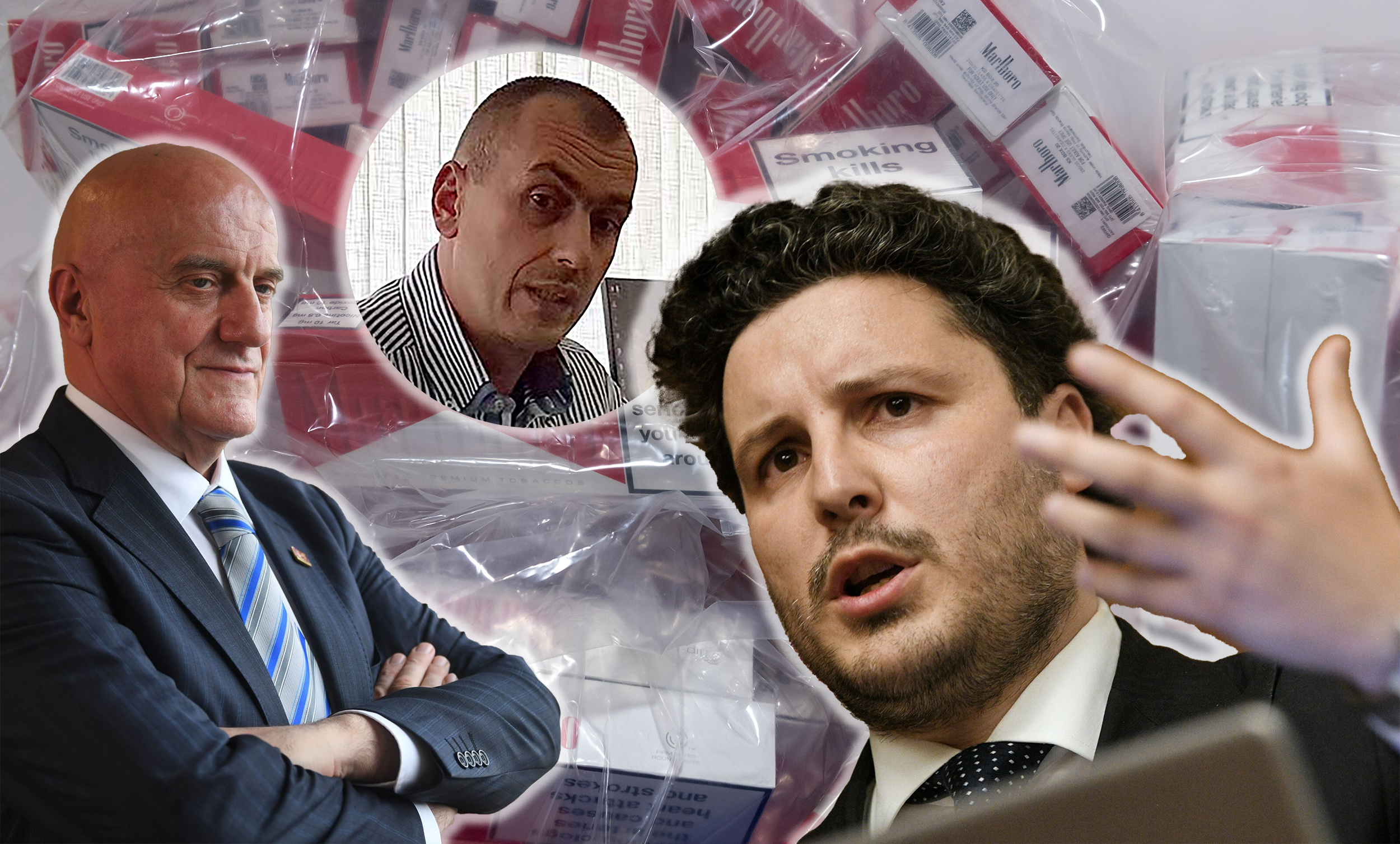 kombo Ilija Vasović imamo od juče fotku iz CMS, uhapšen policajac iz CG, Daka Davidović, Dritan Abazović i u pozadini cigarete , šverc je u pitanju