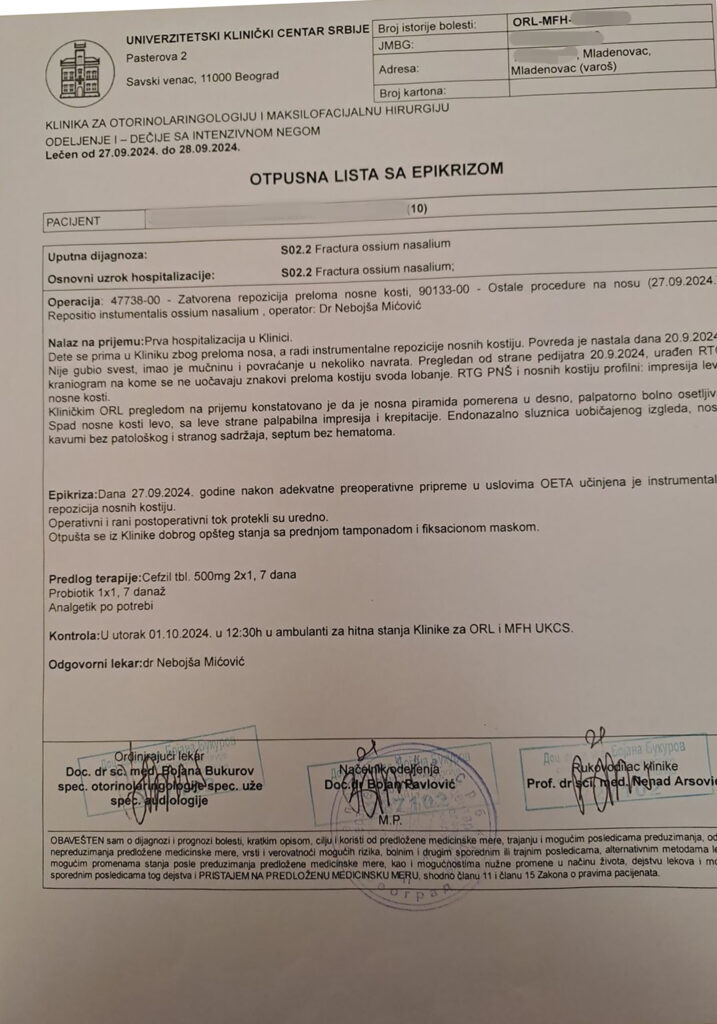 Jovan Vukobrat iz Mladenovca, pretucen u osnovnoj školi, majka Tamara Vukosavljević Mladenovac