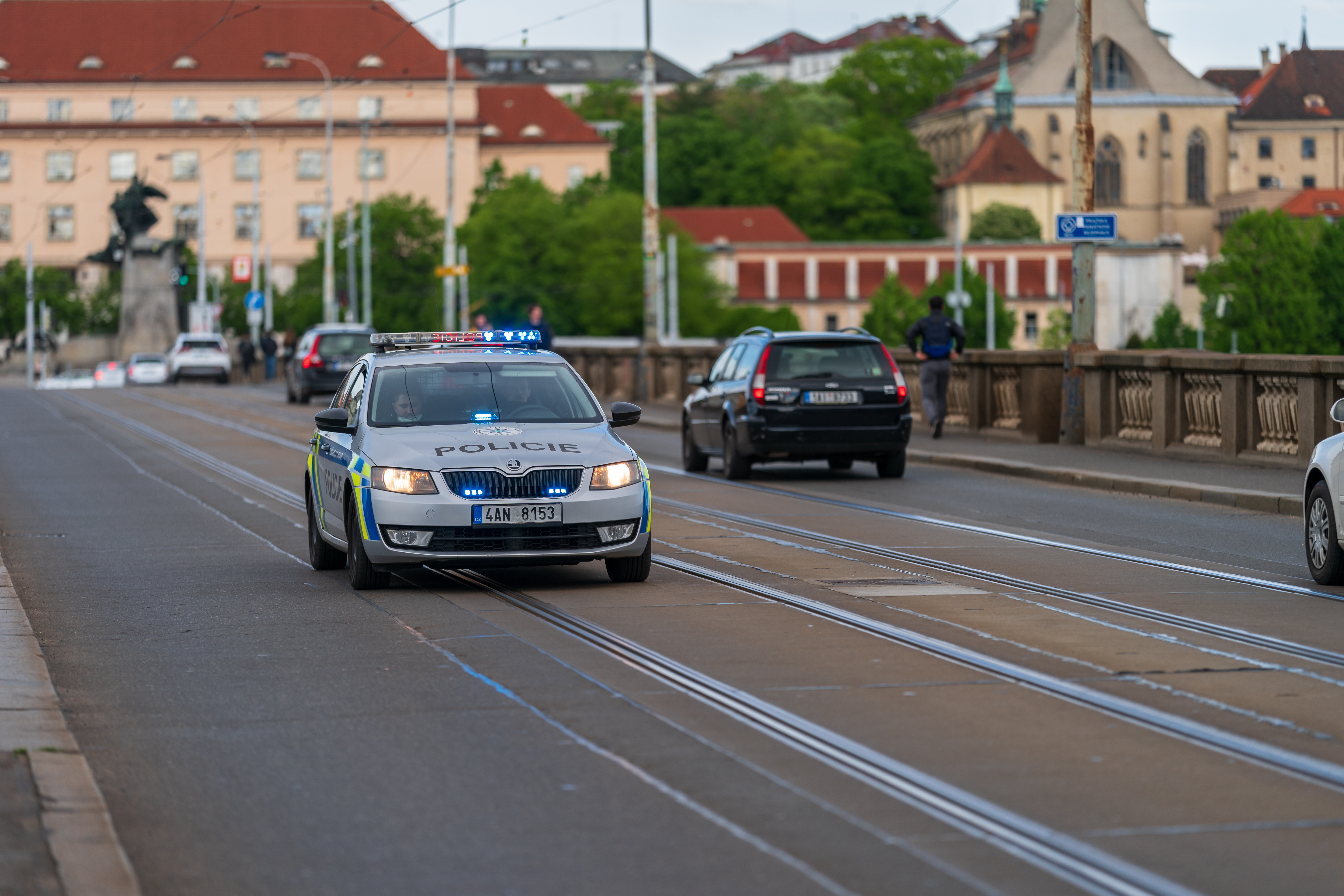 Prague,,Czechia,-,27.5.2021:,Czech,Police,Car,On,Prague,Bridge.
