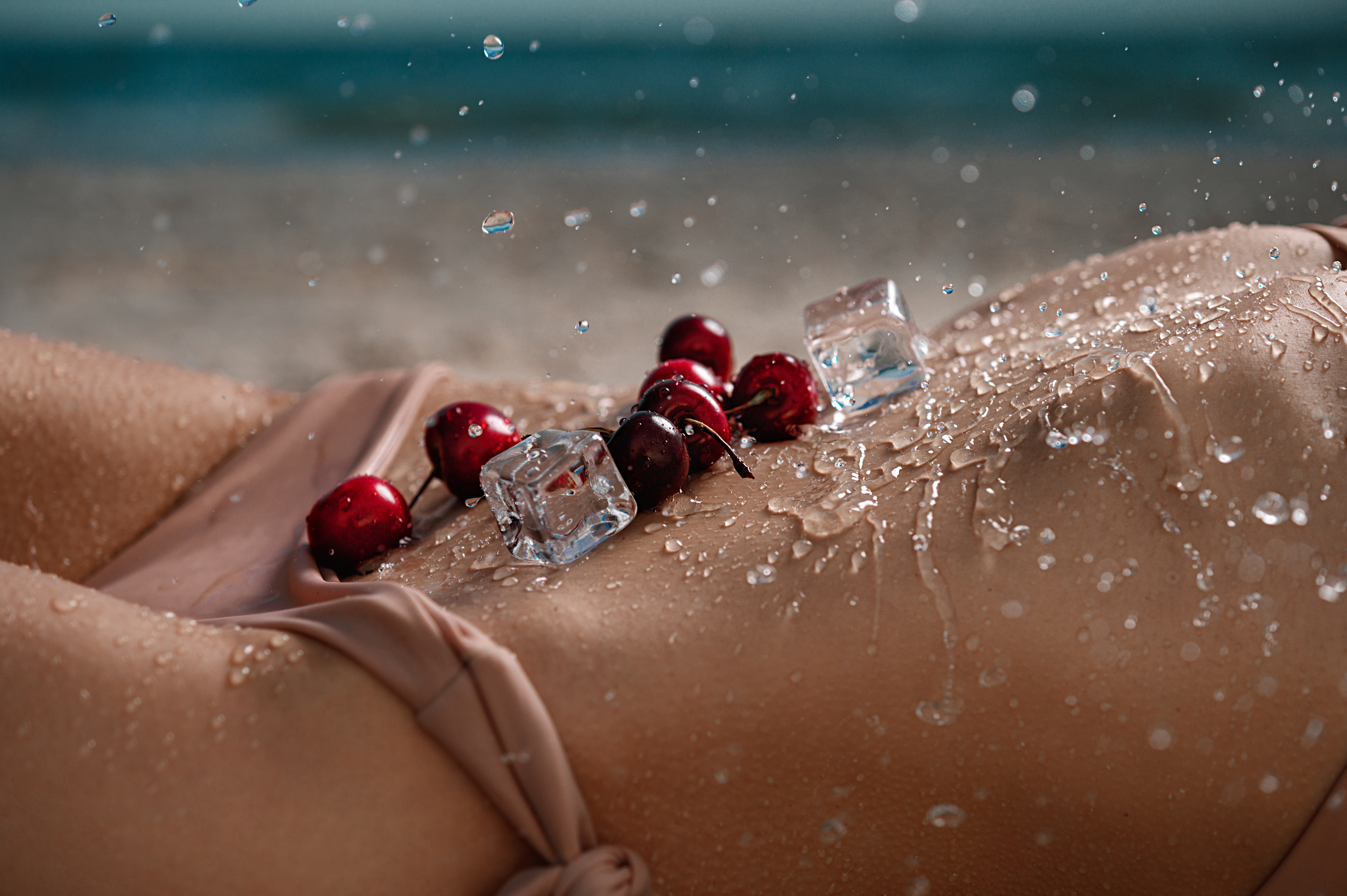 Cherries,,Ice,And,Drops,On,An,Ideal,Female,Body.,Side
