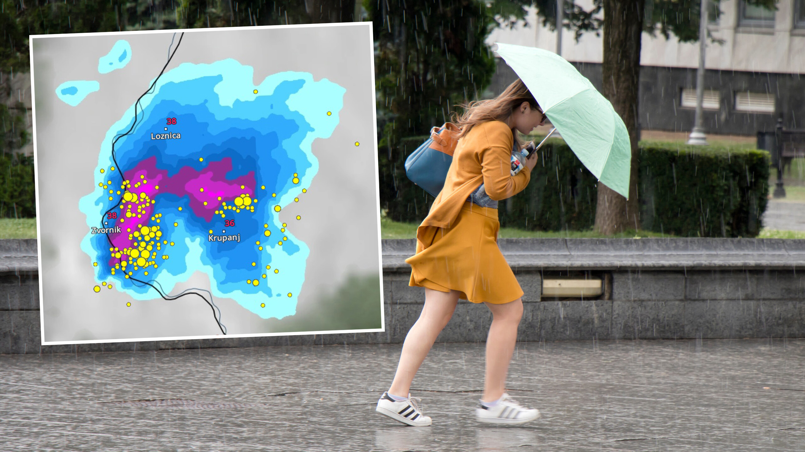 Vremenska prognoza, nevreme, oluja, upozorenje, meteo alarm, Loznica, kombo Foto: Shutterstock/Printscreen/vremeradar.rs