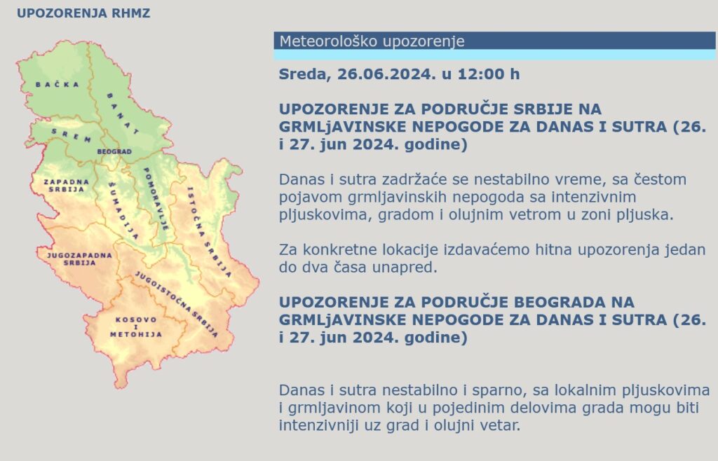 Vremenska prognoza, mapa, upozorenja i najave, najava, oluja, kiša, nevreme