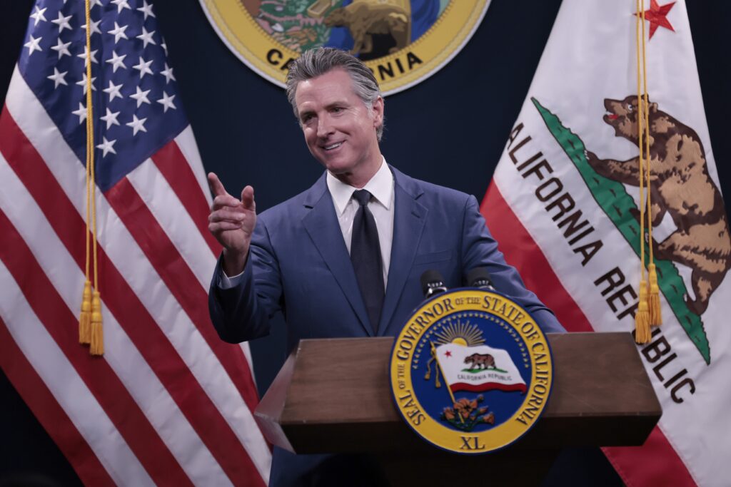 epa11332276 California Governor Gavin Newsom responds to questions after releasing a revised 2024-25 state budget proposal during a press conference in Sacramento, California, USA, 10 May 2024.  EPA-EFE/JOHN G. MABANGLO
