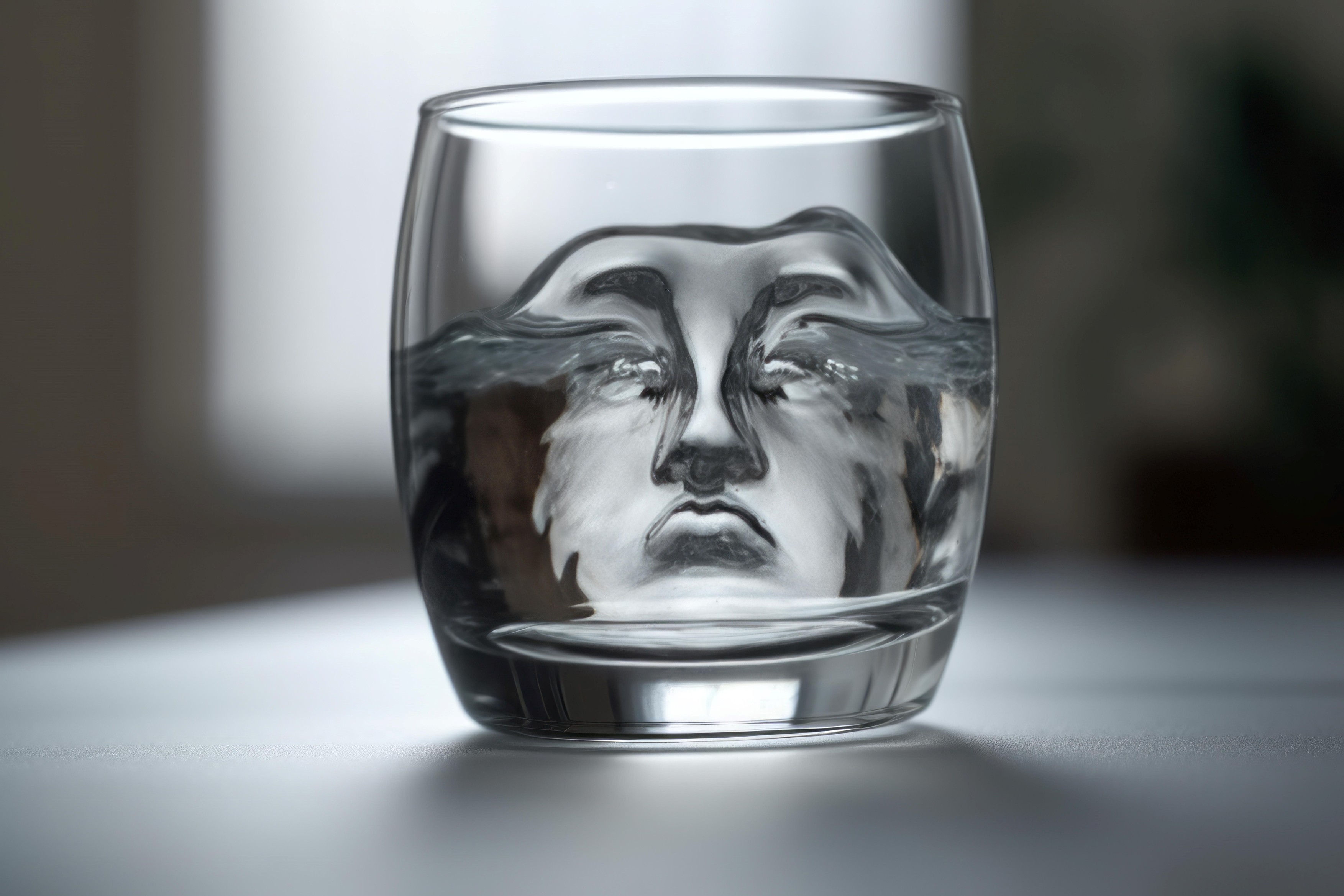 Pareidolia phenomenon in glass of water. Generate ai
