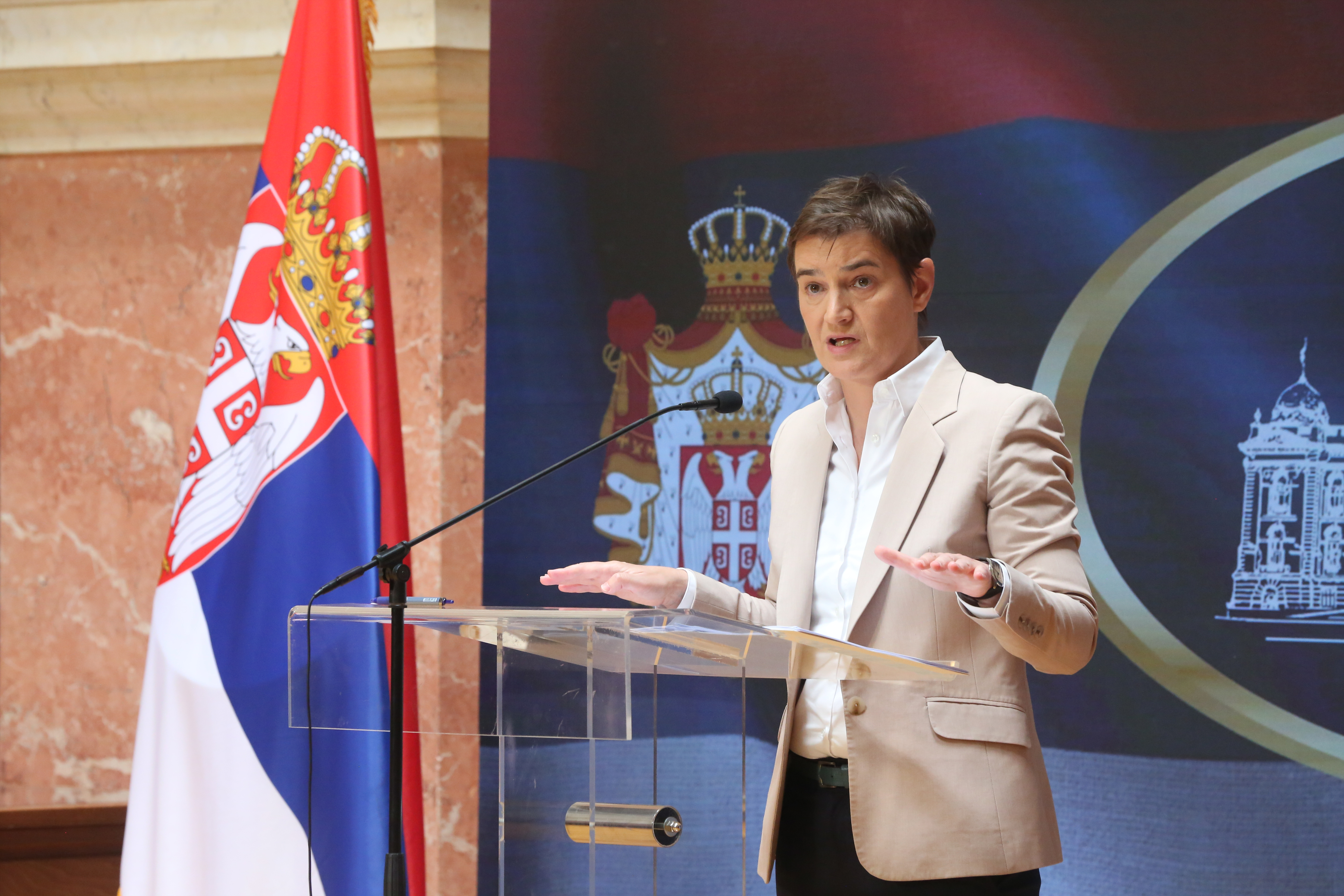 The press conference of the President of the National Assembly of the Republic of Serbia, Ana Brnabic, was held in the Central Hall of the National Assembly of the Republic of Serbia.