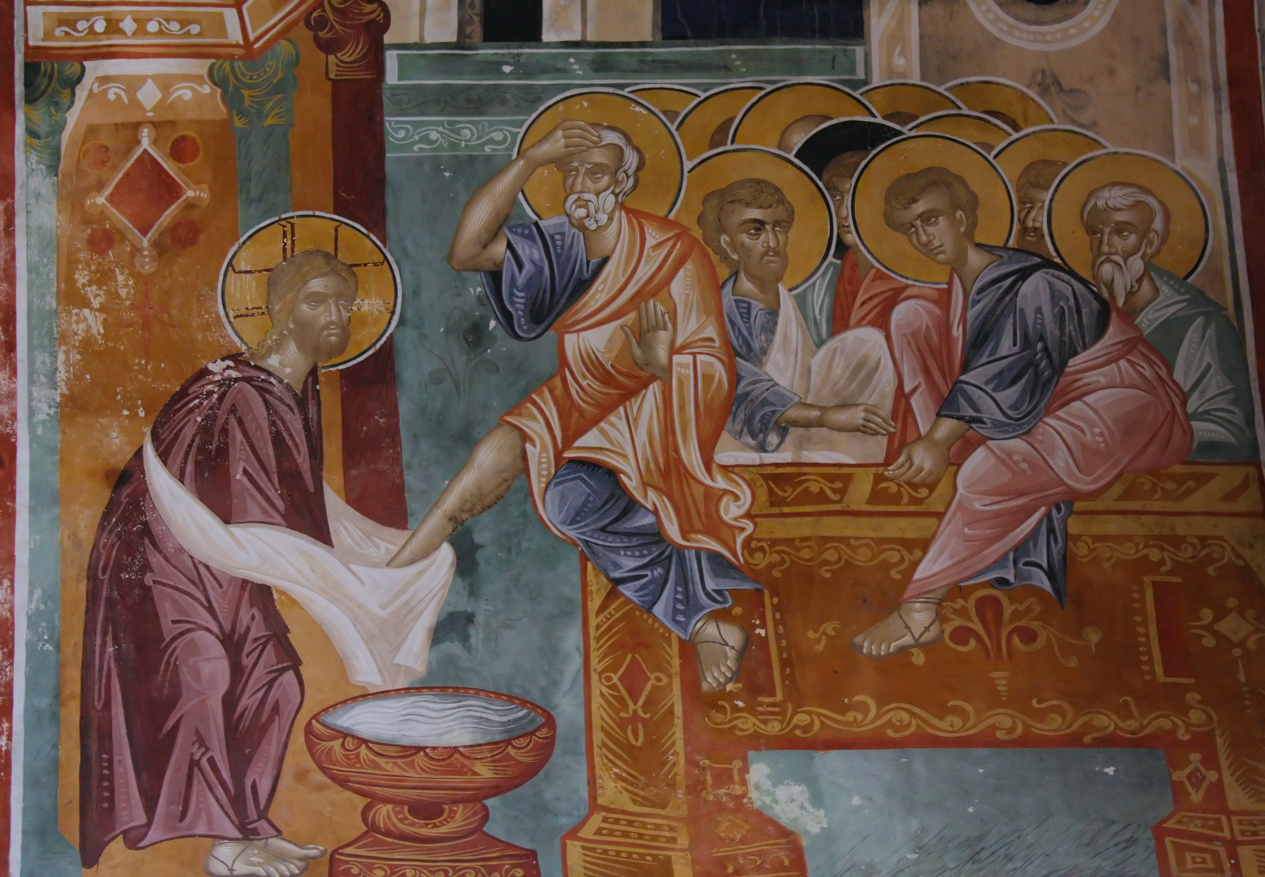 Medieval,Fresco,Depicting,Washing,Of,Feet,At,Last,Supper,In