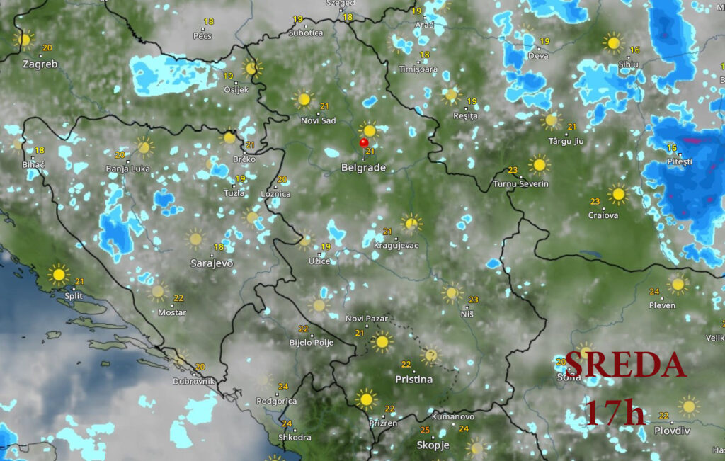 Vremenska prognoza, mapa, sreda 17h Foto: Printscreen/vremeradar.rs