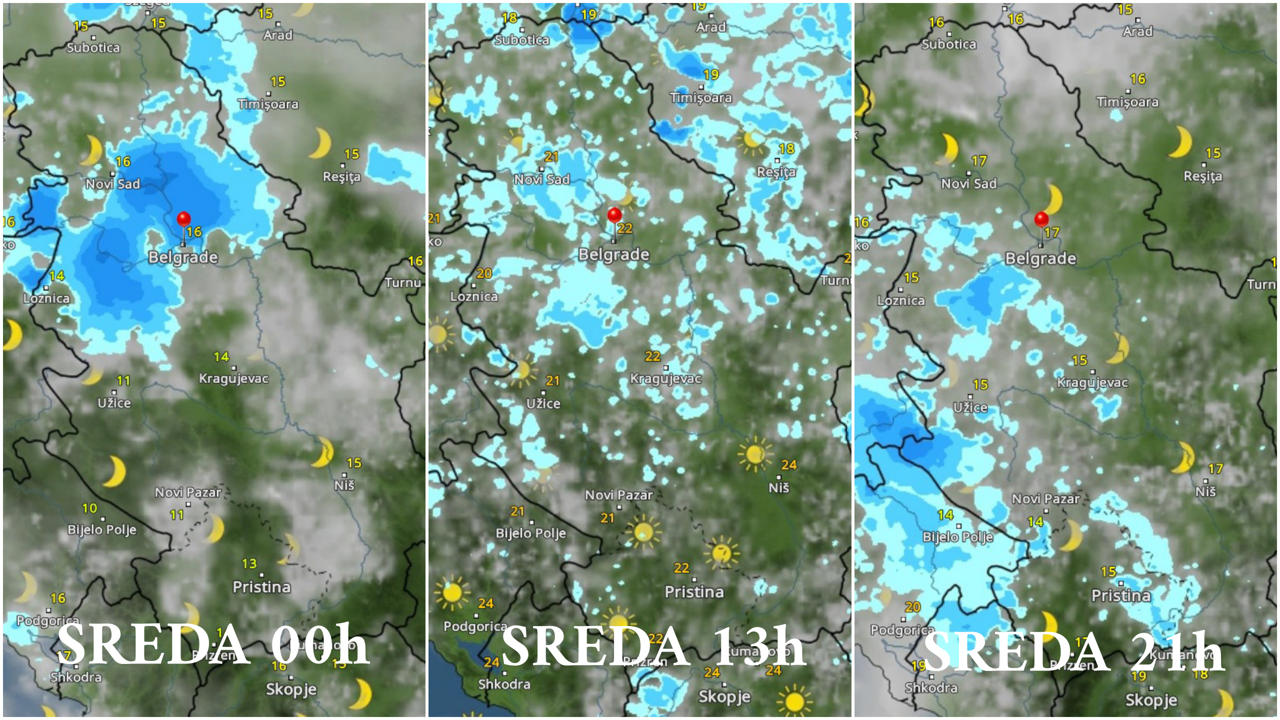 Vremenska prognoza, mapa, kombo Foto: Printscreen/vremeradar.rs