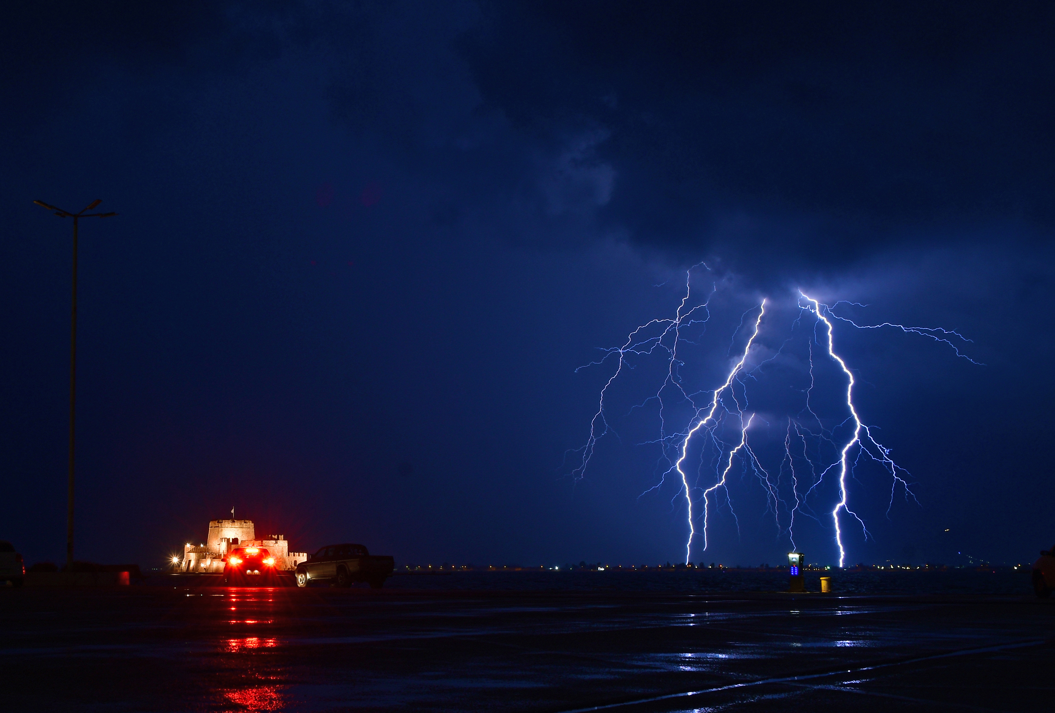 A lightning strike hits the city of Nafplio
