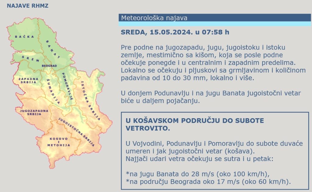 Vremenska prognoza, vreme, temperatura, upozorenja i najave Foto: RHMZ