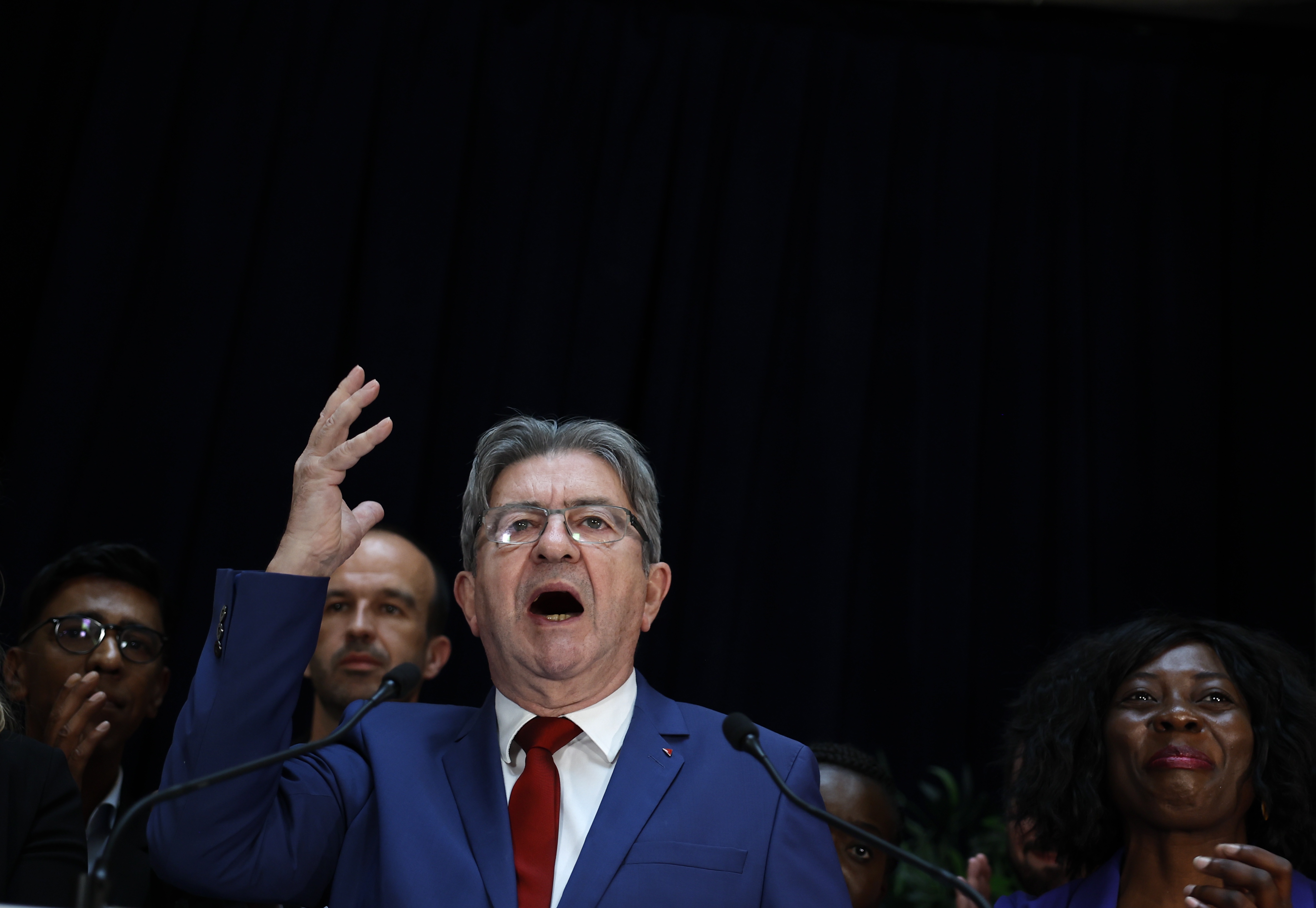 Jean-Luc Melenchon leader of La France Insoumise (LFI) reacts after results of legislative elections