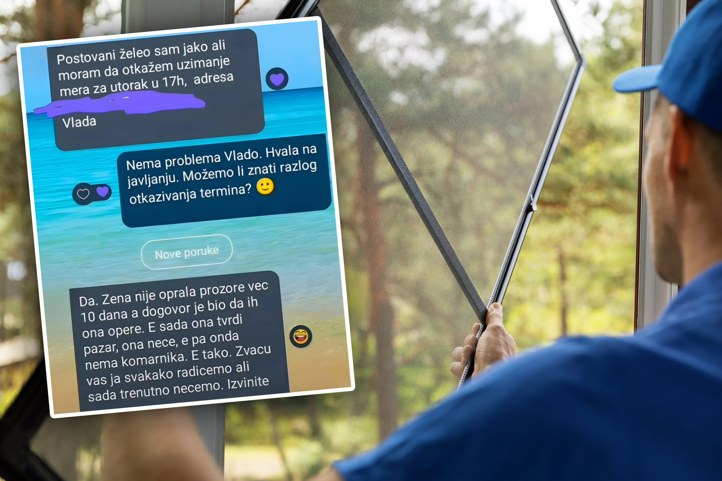 man installing mosquito net wire mesh on house window
