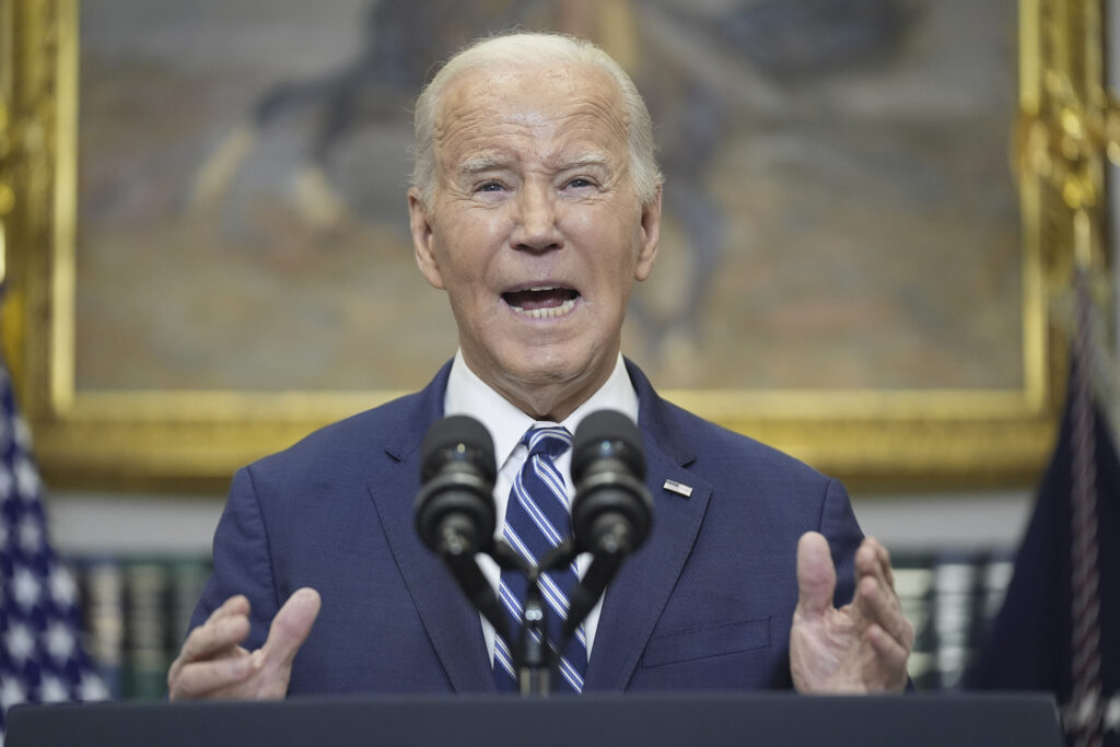 President Joe Biden delivers remarks on the death of Russian opposition leader Alexei Navalny, in the Roosevelt Room of the White House, Friday, Feb. 16, 2024, in Washington. (AP Photo/Evan Vucci)
