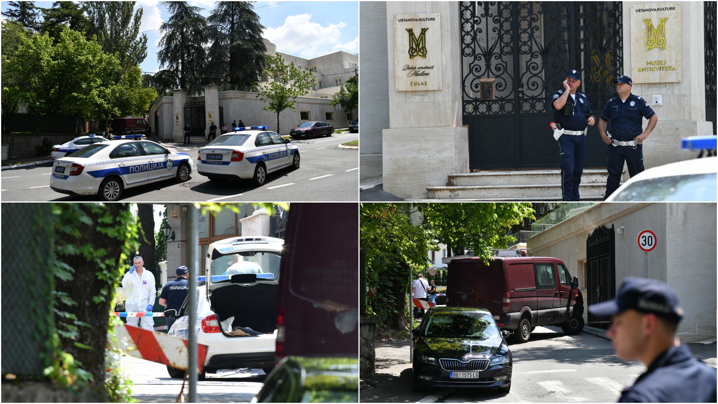 Beograd 29. jun 2024. Napad ispred ambasade, nepoznato lice pucalo je iz samostrela u pripadnika Žandarmerije koji je bio na dužnosti obezbeđenja ambasade Izraela policija Foto:Vesna Lalić/Nova.rs