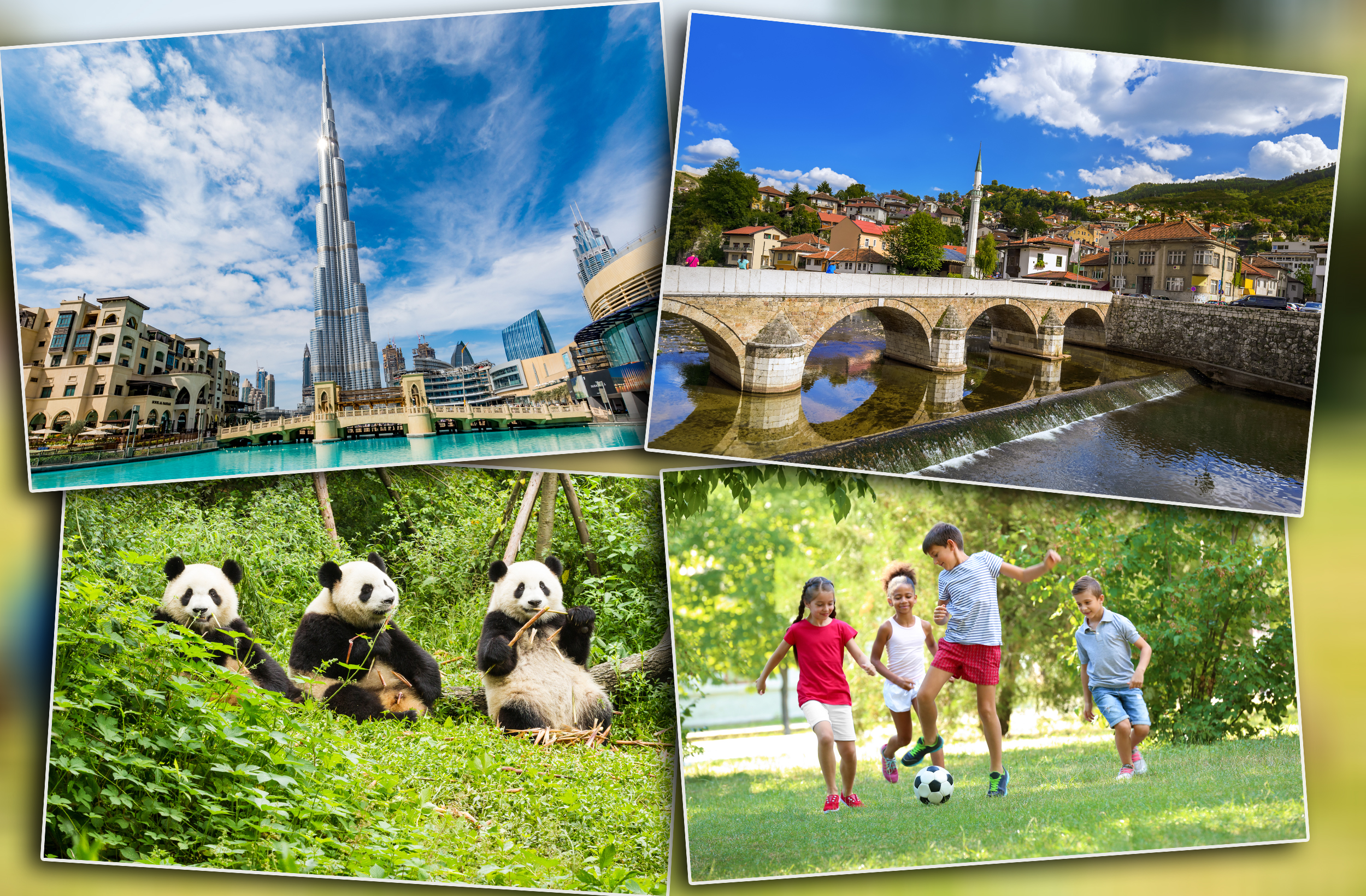 Burdž kalifa, Sarajevo, pande i deca kako igraju fudbal