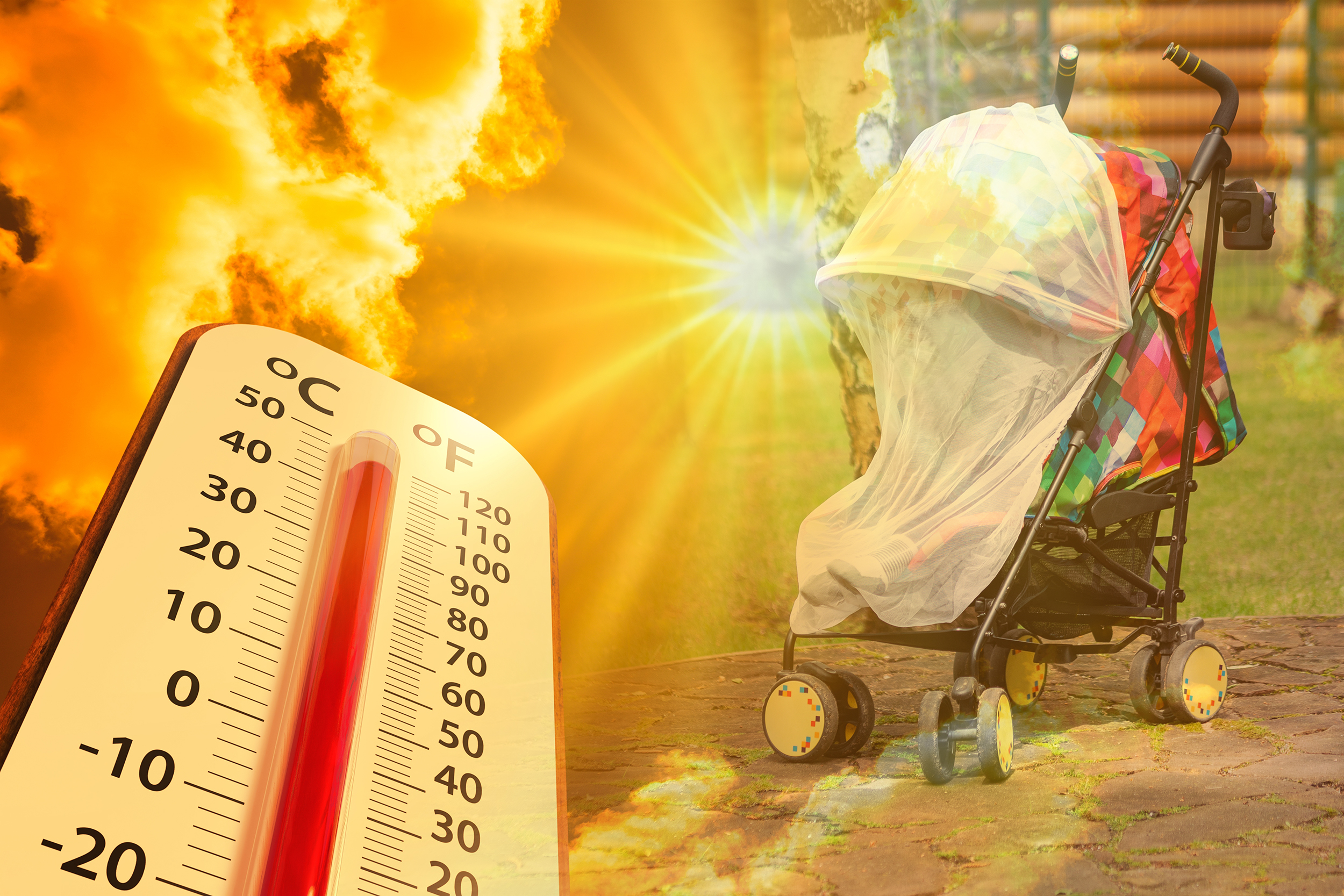 Hot,Temperature,thermometer,On,Yellow,Sky,With,Sun,Shining,In,Summer