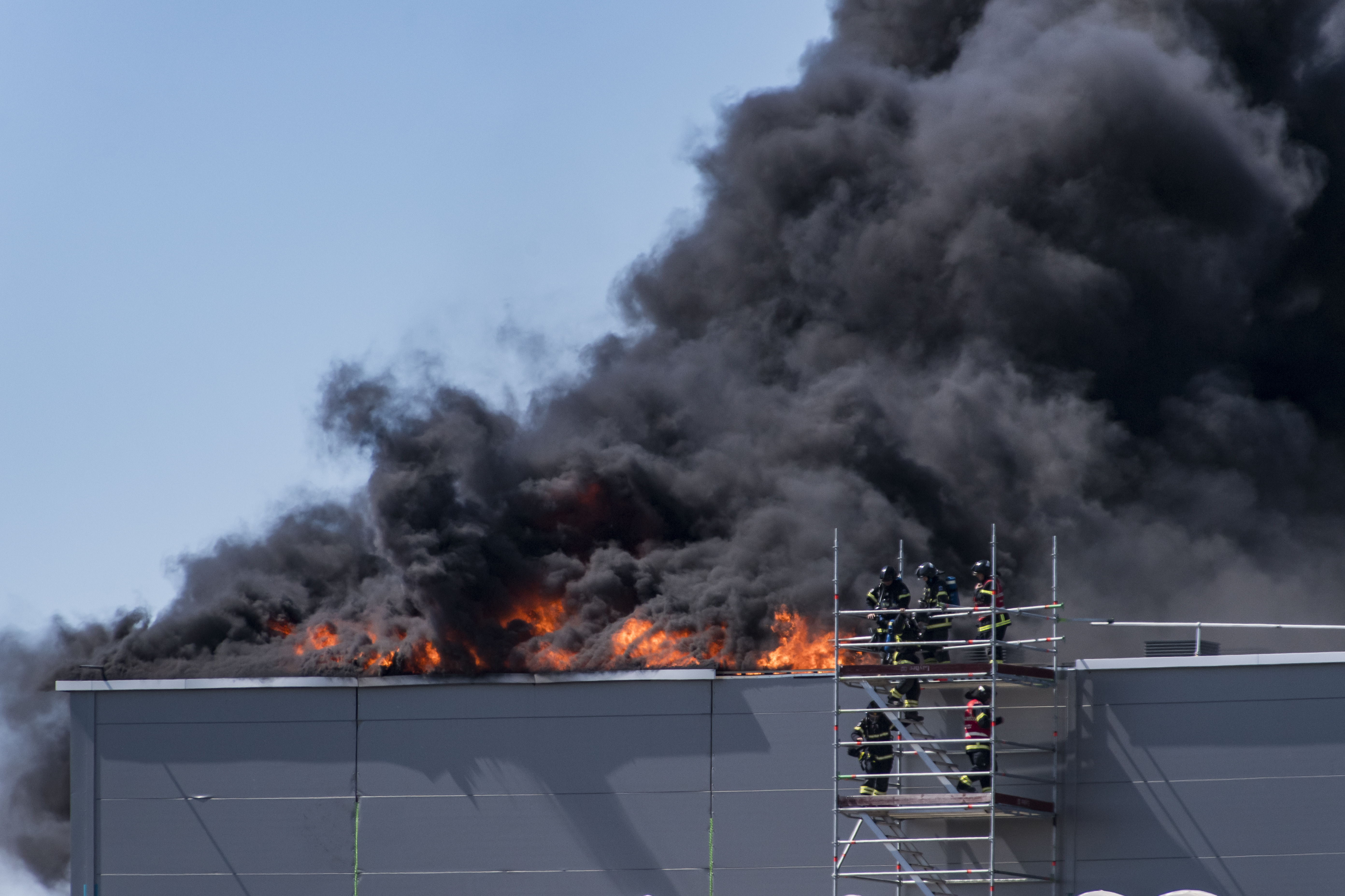 A smoke and fire rise out of a construction site at Novo Nordisk in Kalundborg, Denmark, Thursday, May 16, 2024. (Jokum Tord Larsen/Ritzau Scanpix via AP)