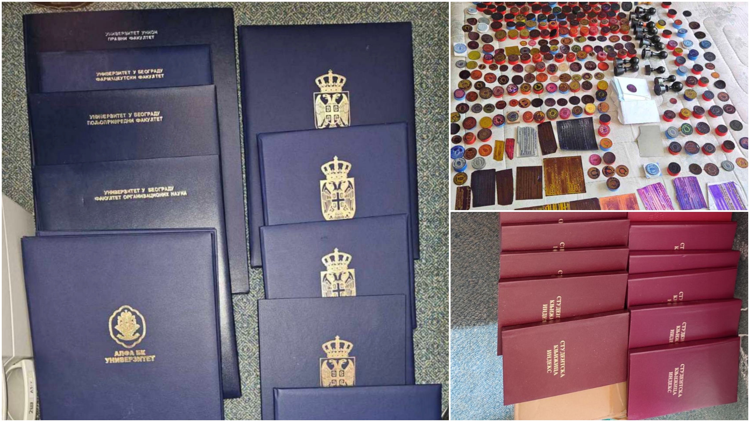 Falsifikovane isprave, diplome, indeksi, kombo Foto: MUP