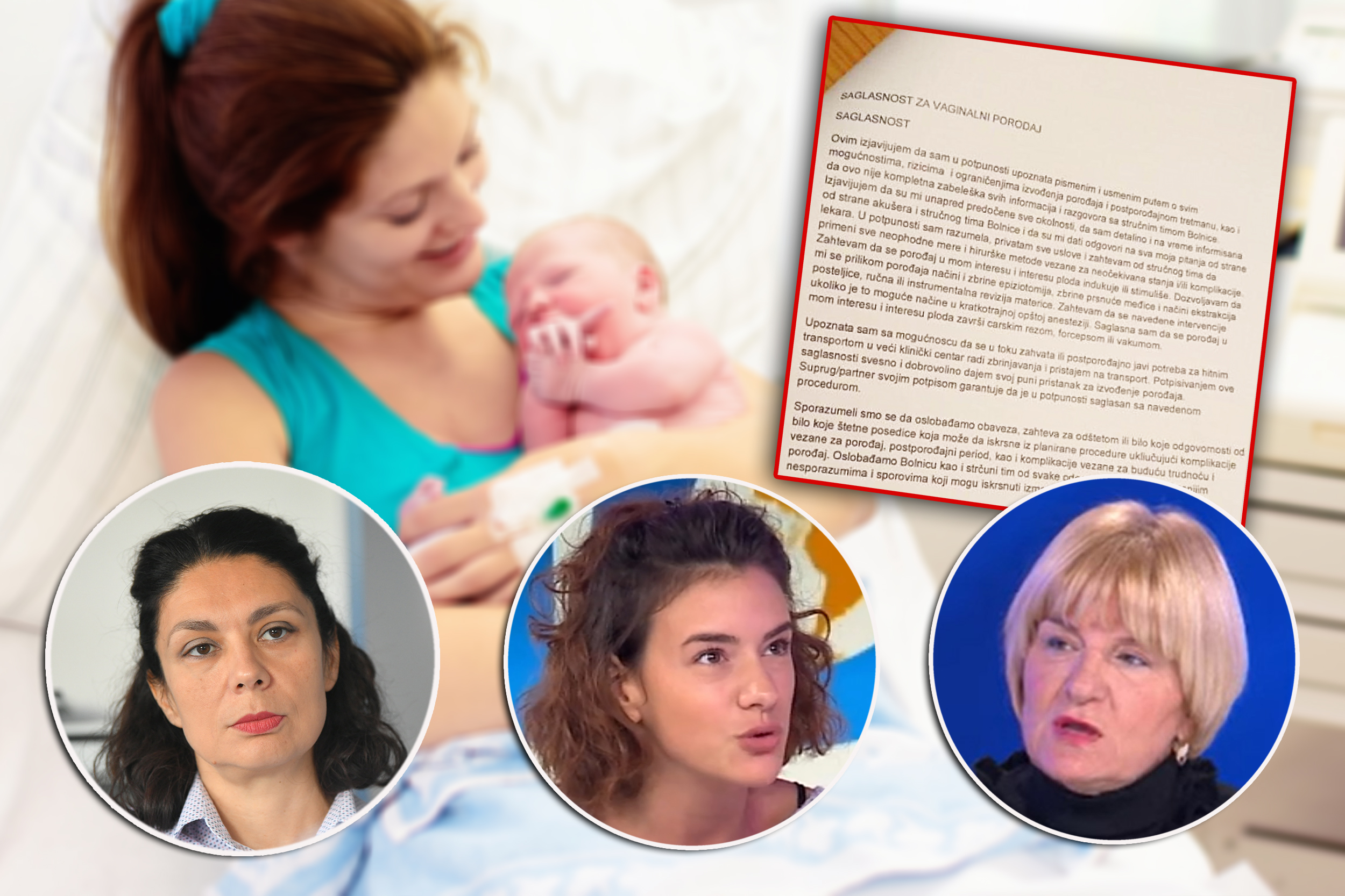 Trudnice, pazite šta potpisujete u porodilištu Porođaj u pozadini, sa jedne strane Marina Mijatović, advokatica, dr Snežana Rakić i Anita Marković, Ženska solidarnost,