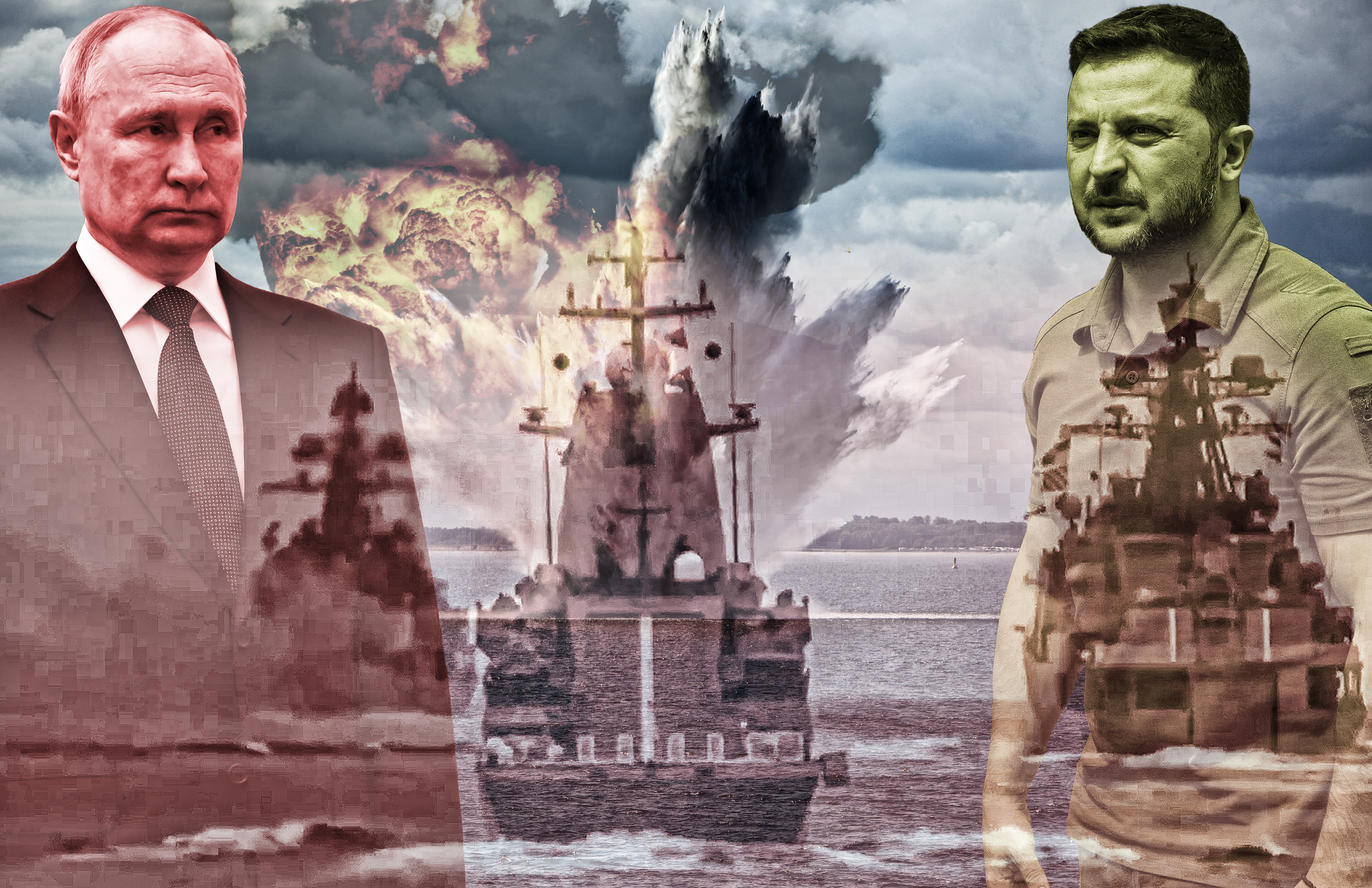 Vladimir Putin mornarinca crnomrska Vladimir Zelenski eksplozija bumm Huge Water Fountain caused by an below surface explosion of a sea mine in the ocean