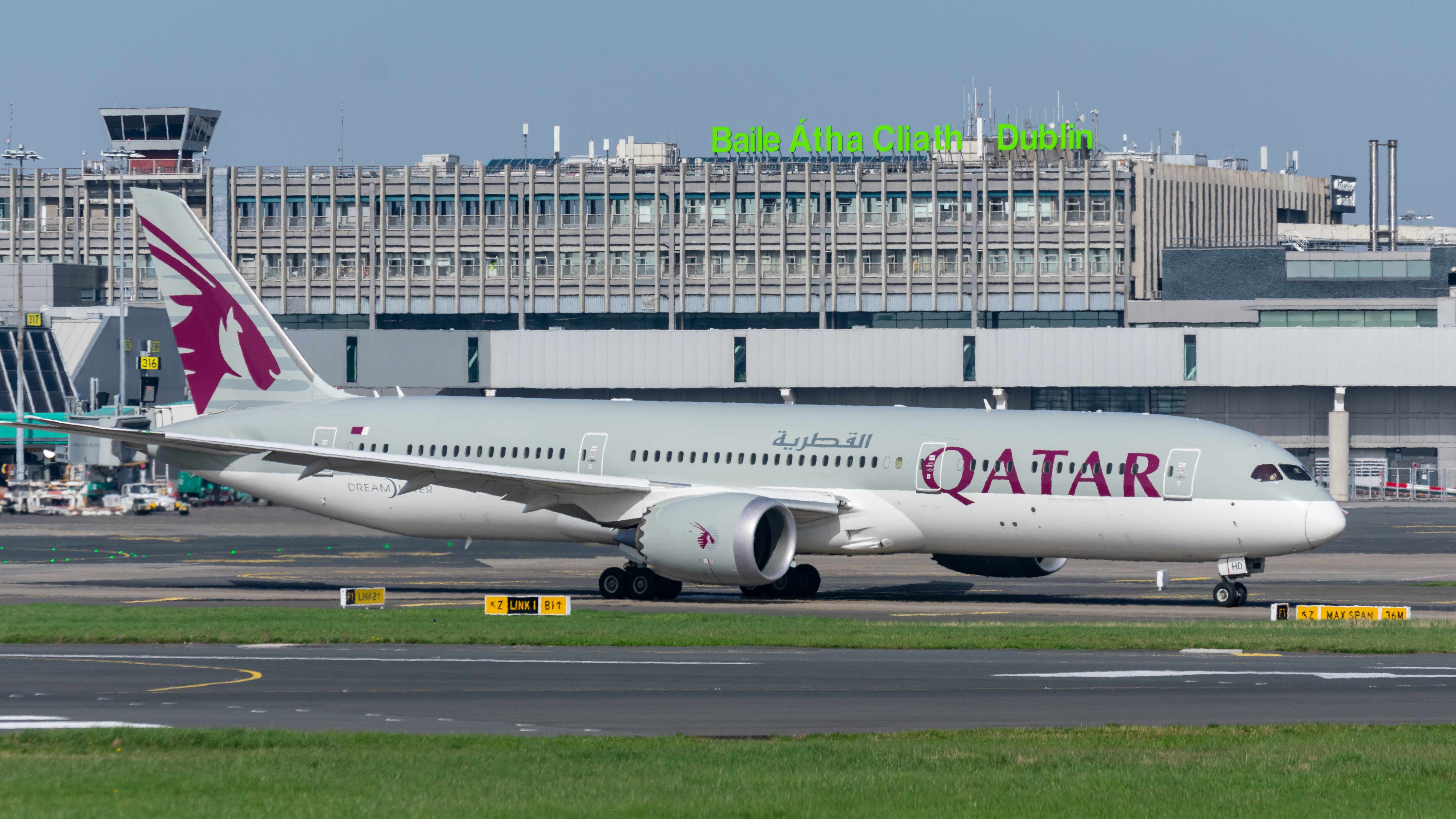 Dublin,,Ireland,-,March,2021:,Qatar,Airways,,Boeing,787,Taxing