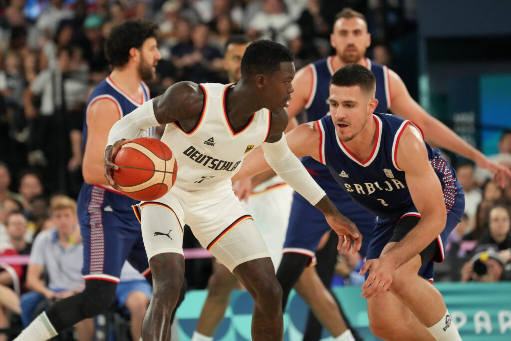 Pariz, 10. avgusta 2024.- Košarkaška reprezentacija Srbije igra utakmicu za bronzanu medalju protiv reprezentacije Nemačke na OI u Parizu. FOTO TANJUG/ STRAHINJA AĆIMOVIĆ/ bs